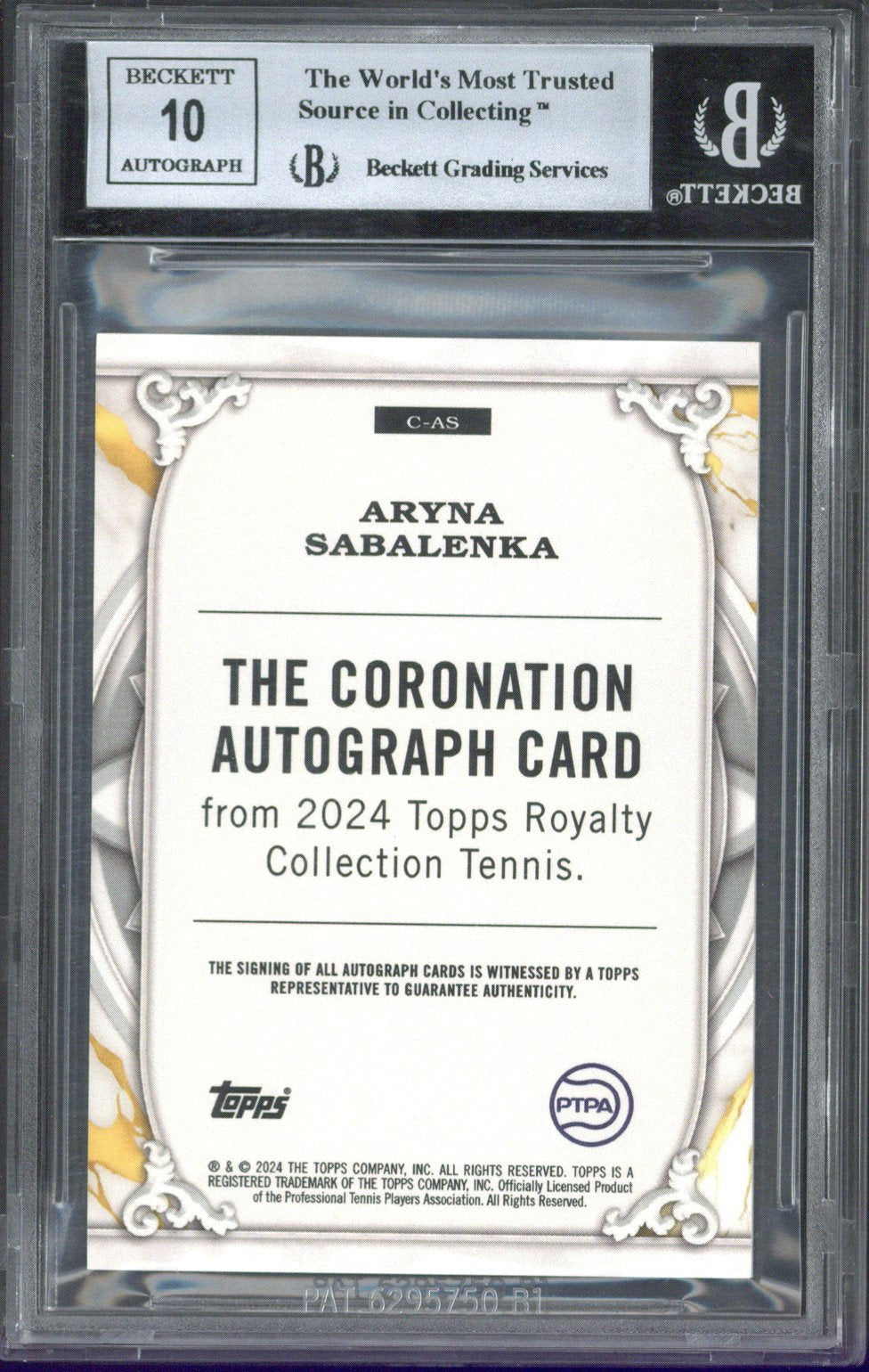 2024 Topps Chrome Tennis Aryna Sabalenka The Coronation Autograph #C-AS BGS 8.5