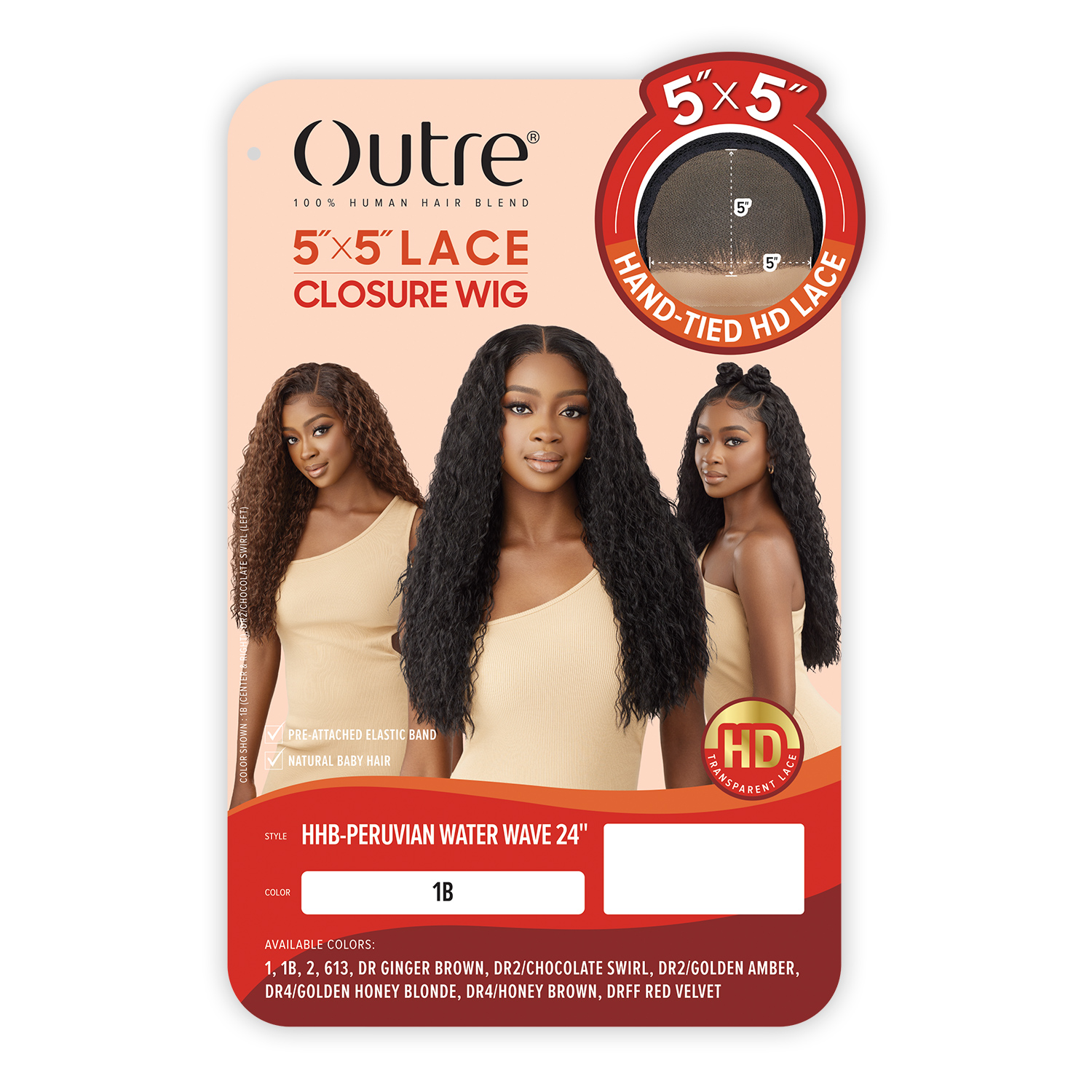 Outre Human Hair Blend Glueless HD 5X5 Lace Closure Wig Peruvian Water Wave 24
