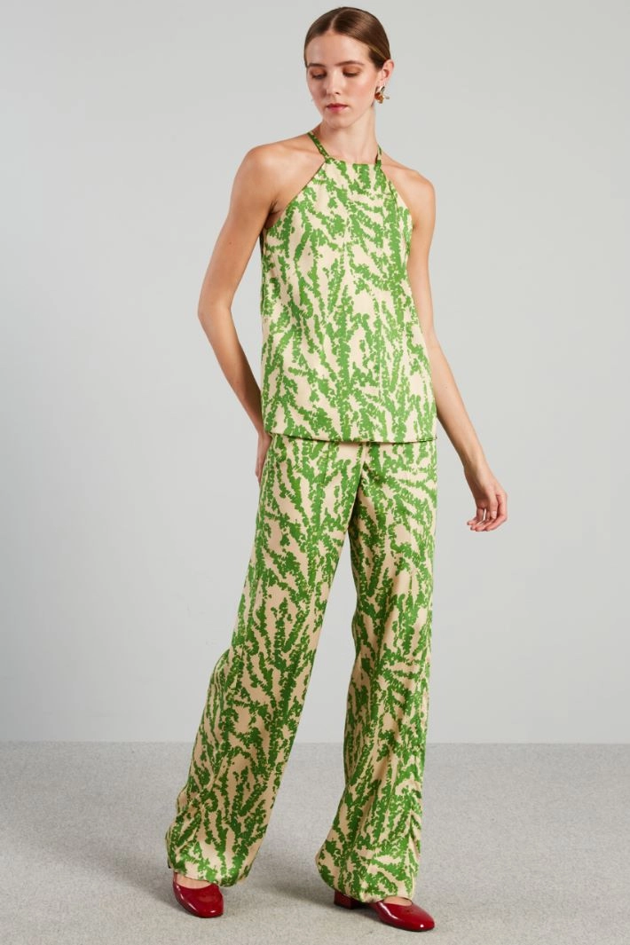 Twill palazzo trousers - GREEN IVORY