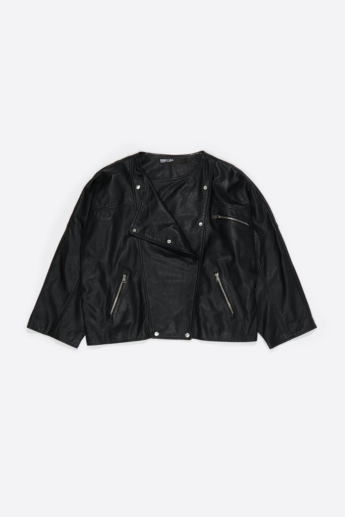 Black leather double-breasted jacket