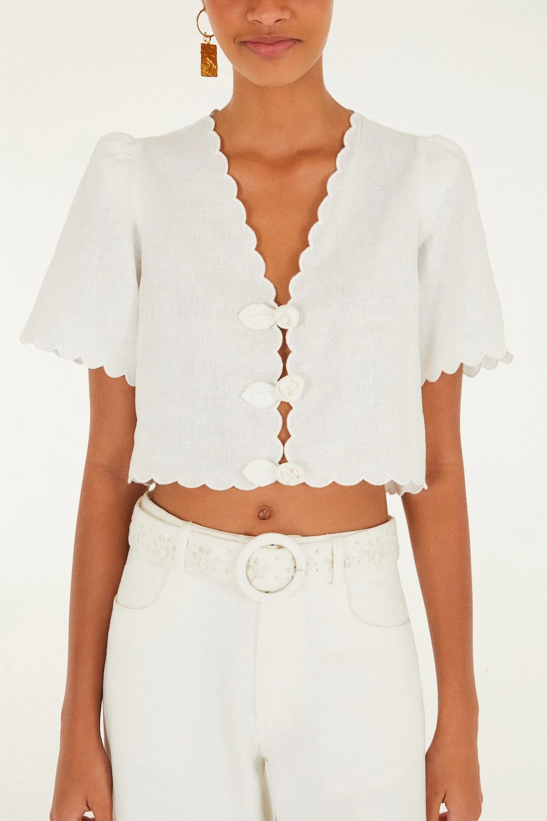 Off-White Roses Scallop Artisanal Top