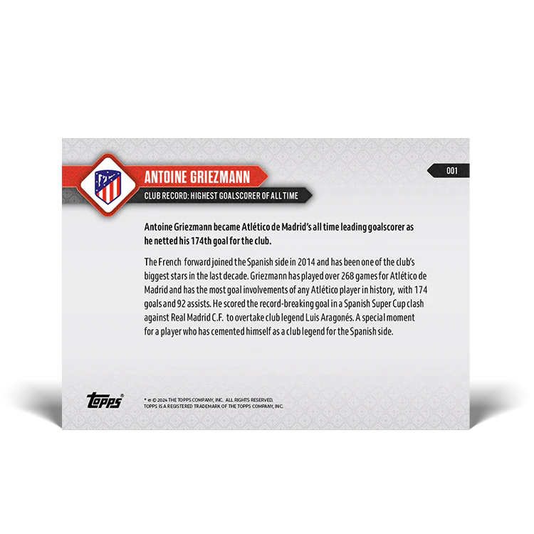 Topps UK - Antoine Griezmann - Club Record: Highest goalscorer of all time - Atlético de Madrid TOPPS NOW® Card #1