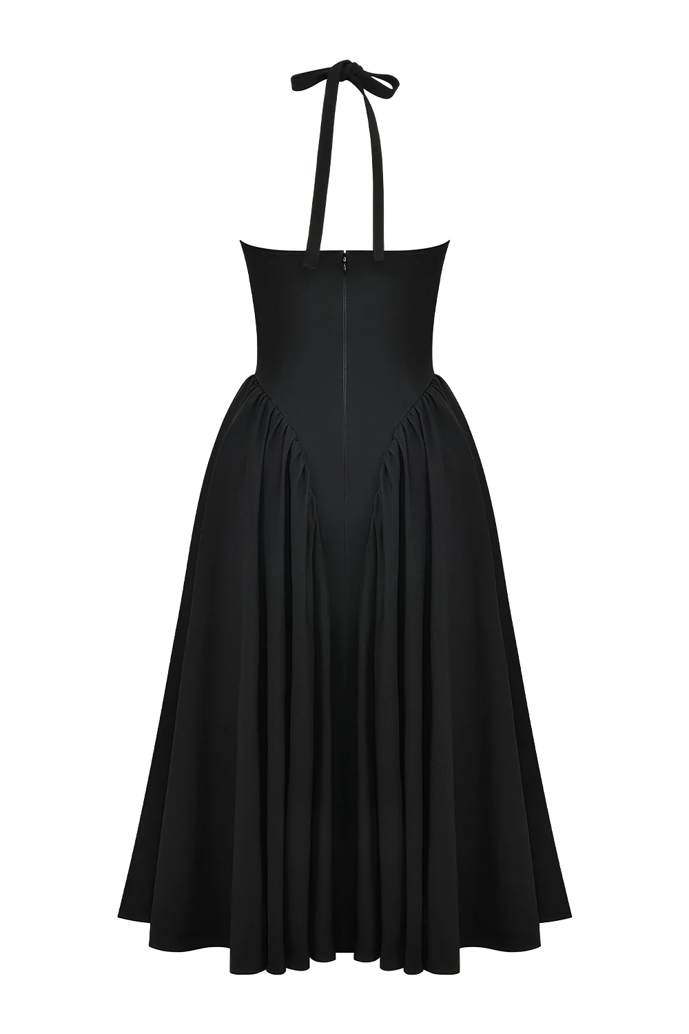 black twill halter midi dress