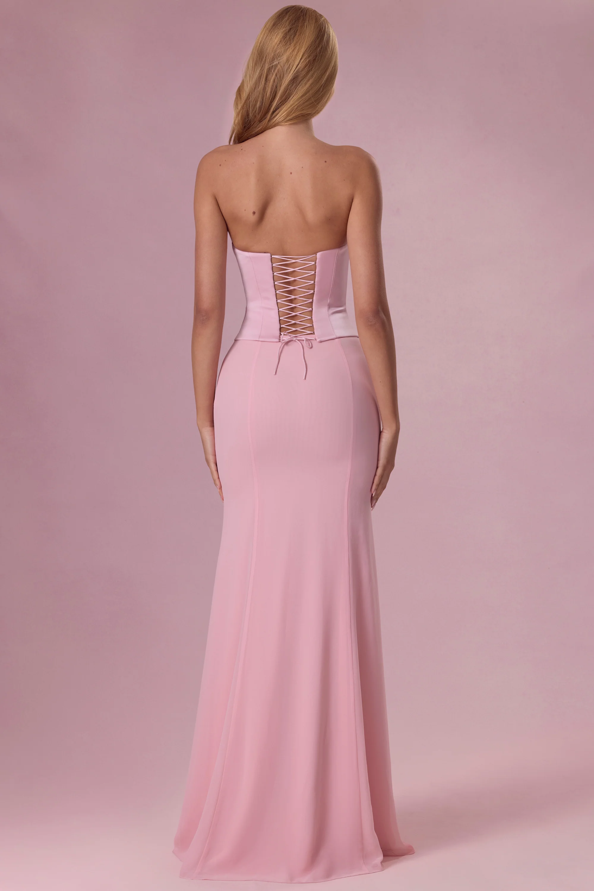Satin Corset Bridesmaid Dress in Blush Pink