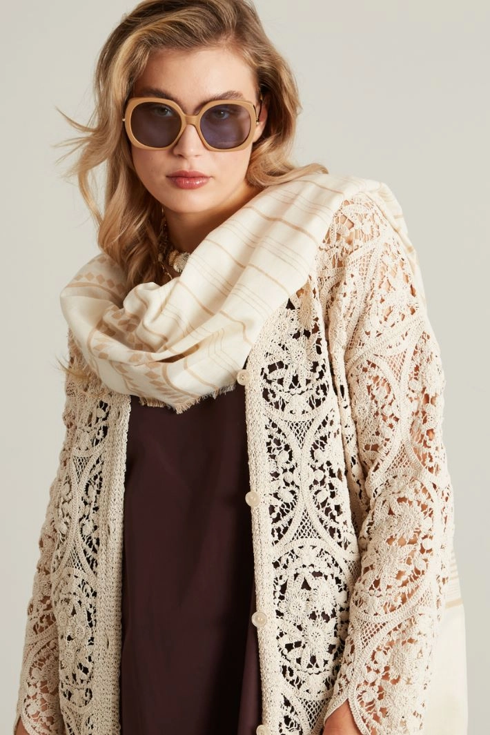 Cotton jacquard stole - WHITE  BEIGE