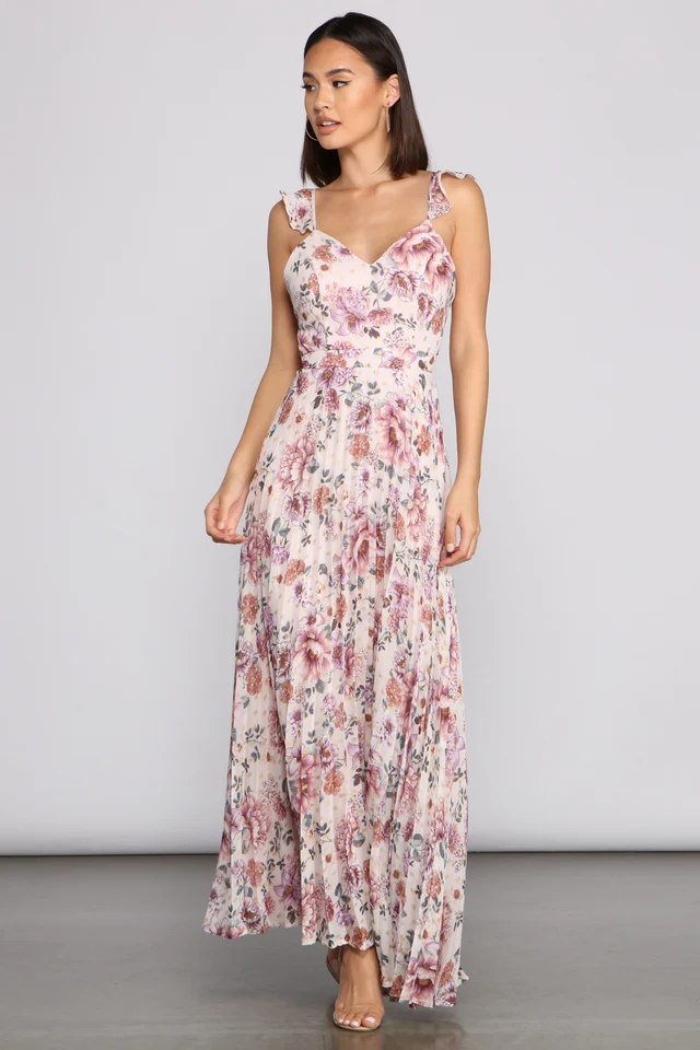 Ava Formal Floral Pleated Dress