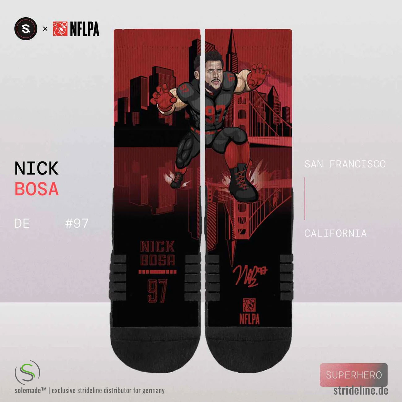Nick Bosa San Francisco 49ers Strideline Premium NFLPA Crew Socks