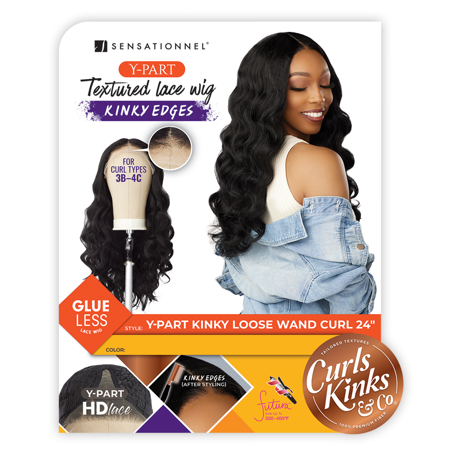 Sensationnel HD Lace Front Wig Curls Kinks N Co Glueless Kinky Edges Y-Part Kinky Loose Wand Curl 24