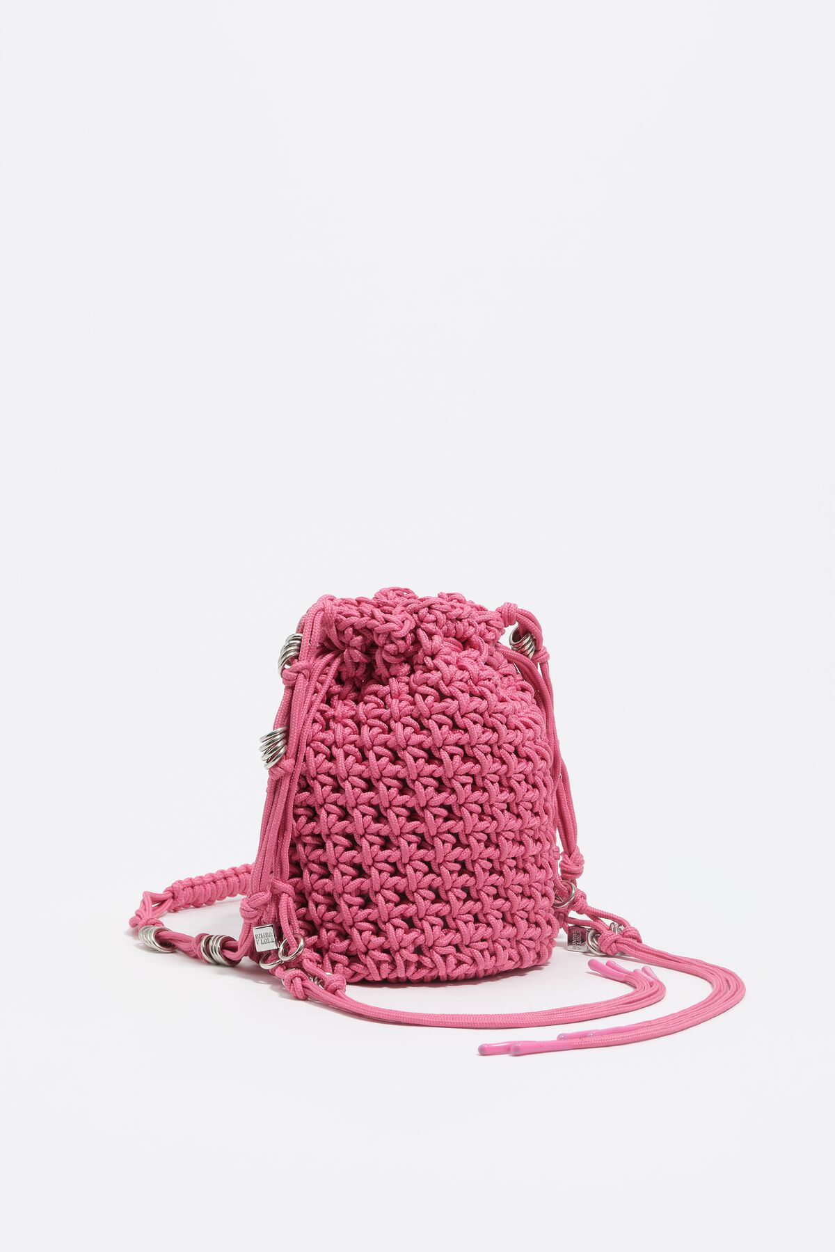 Dark pink mini plaited crochet bucket bag