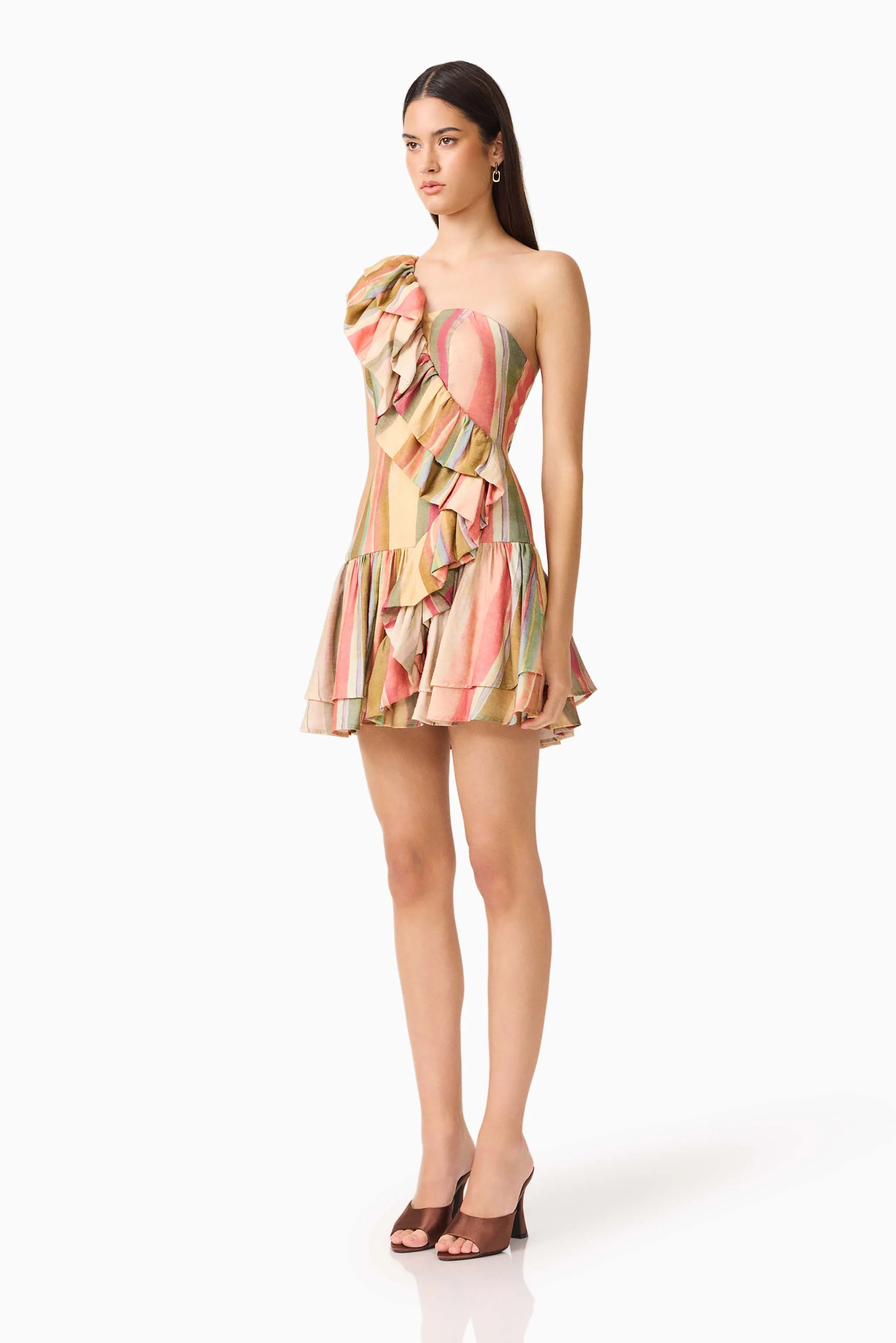 CURAAE Zala Ruffle Mini Dress in Striped Multi