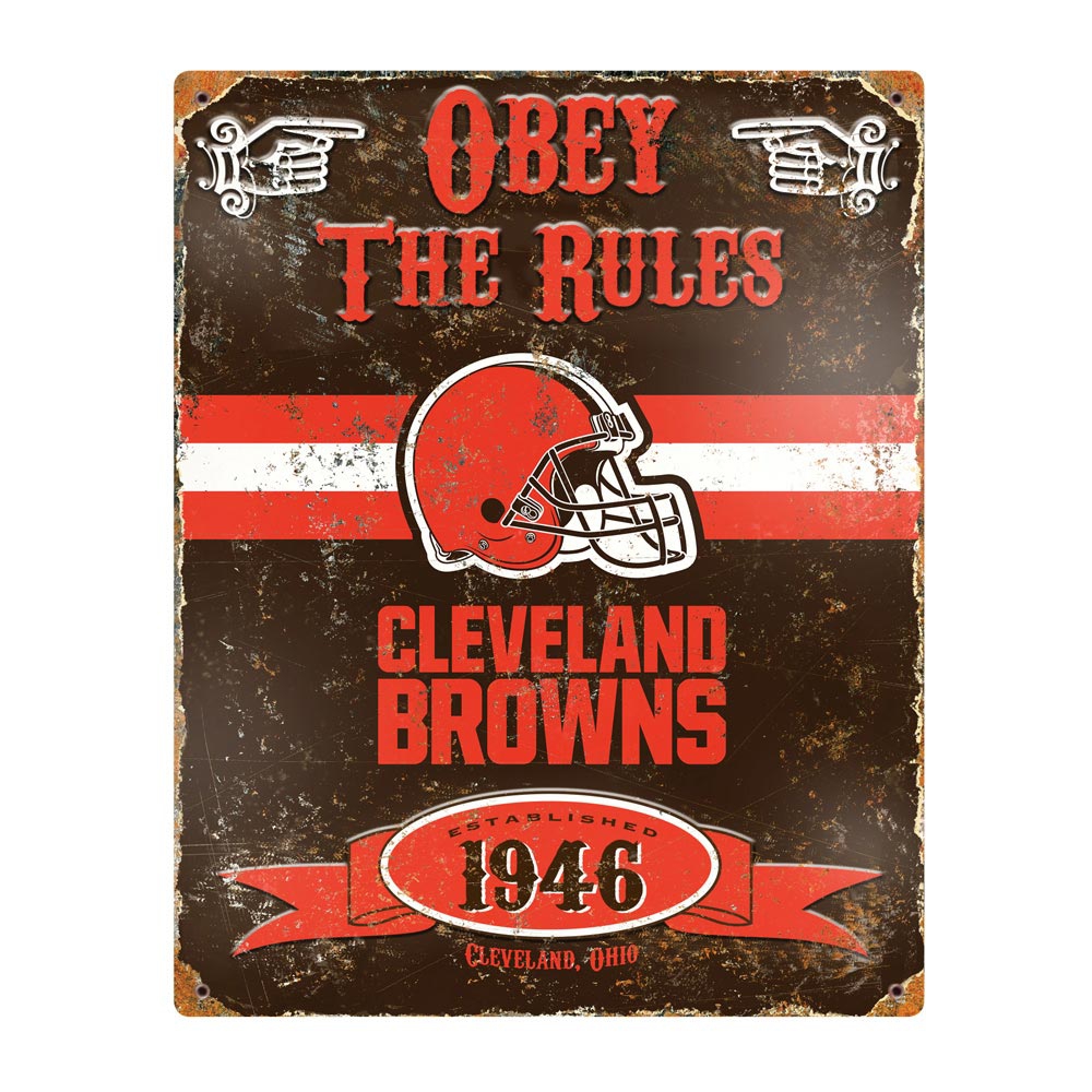 Cleveland Browns Obey The Rules Embossed NFL Metal Sign