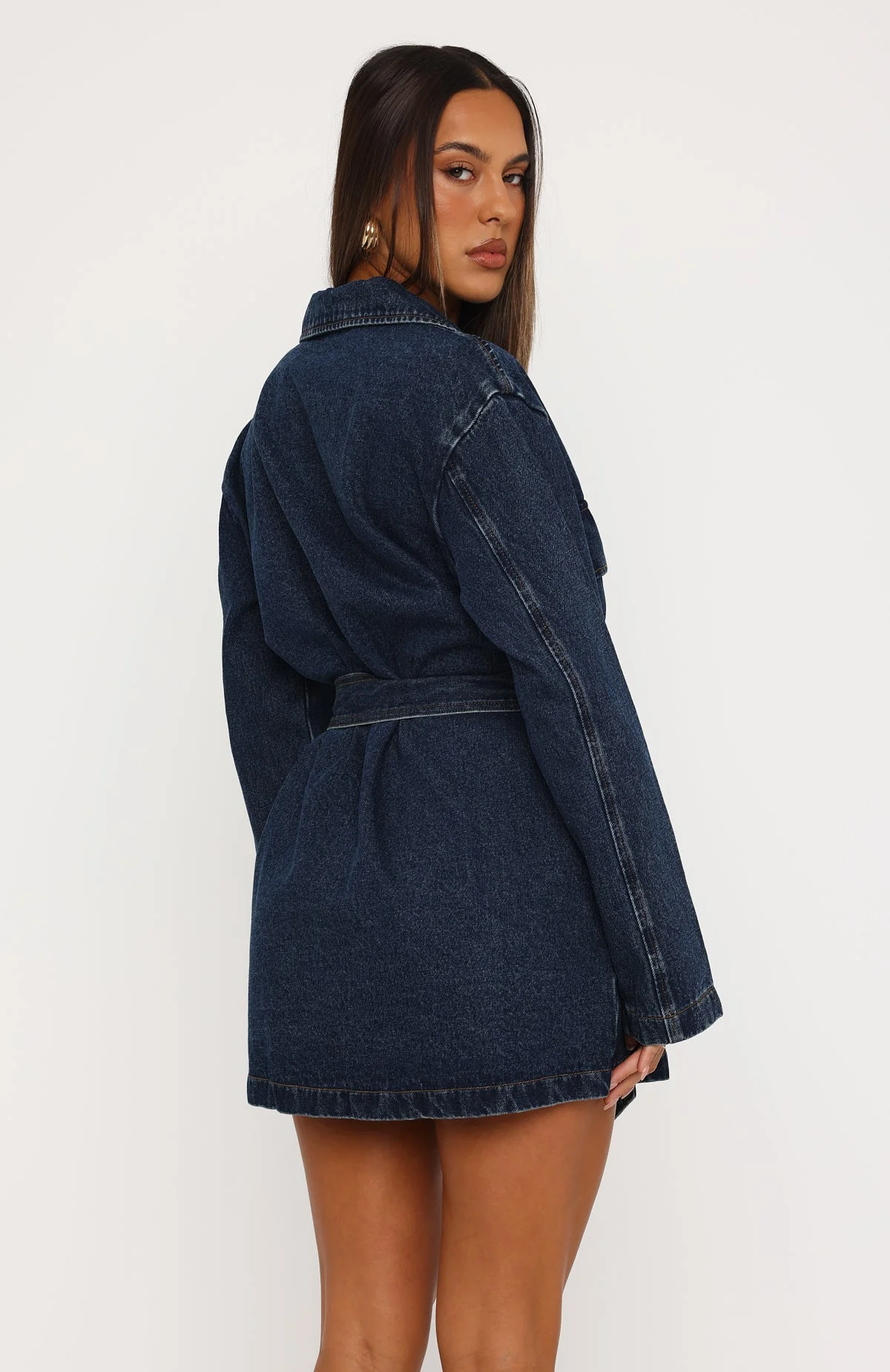 Freefall Romance Long Sleeve Denim Dress Dark Blue Wash