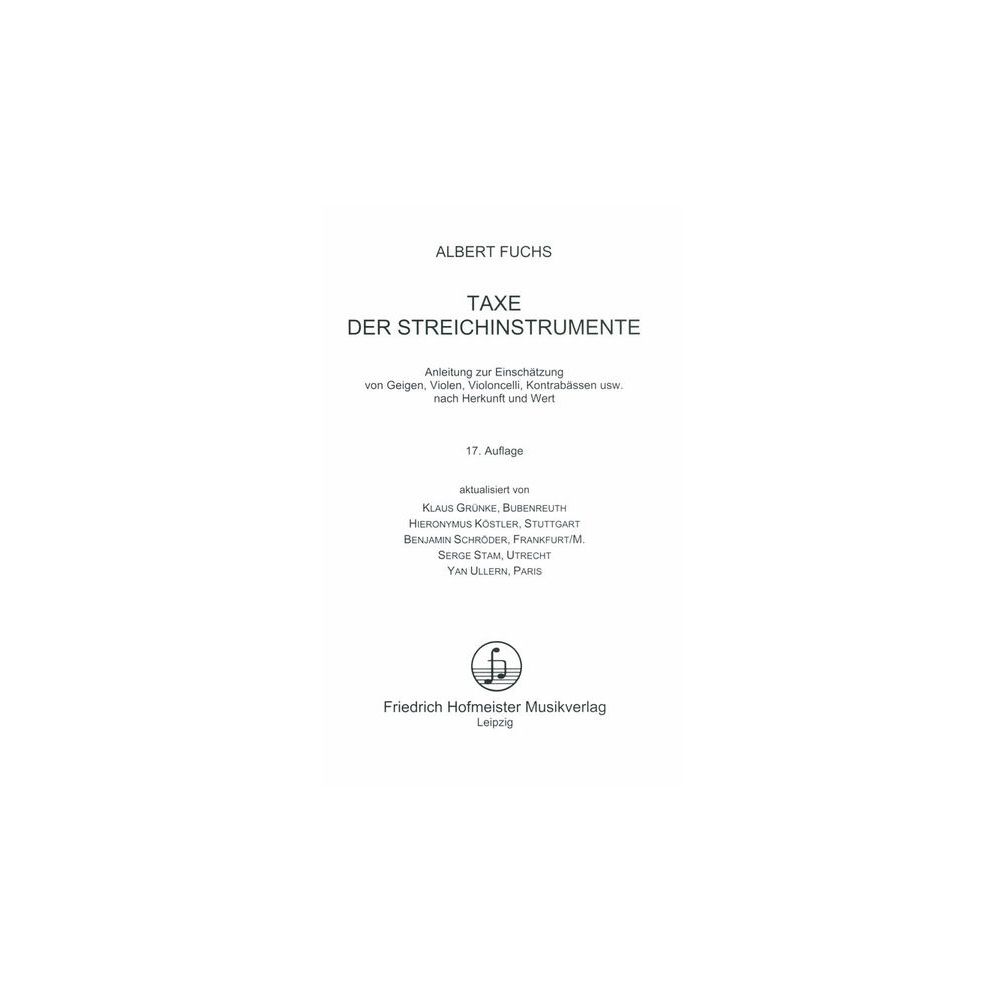 Friedrich Hofmeister Verlag Taxe der Streichinstrumente – Thomann Ireland