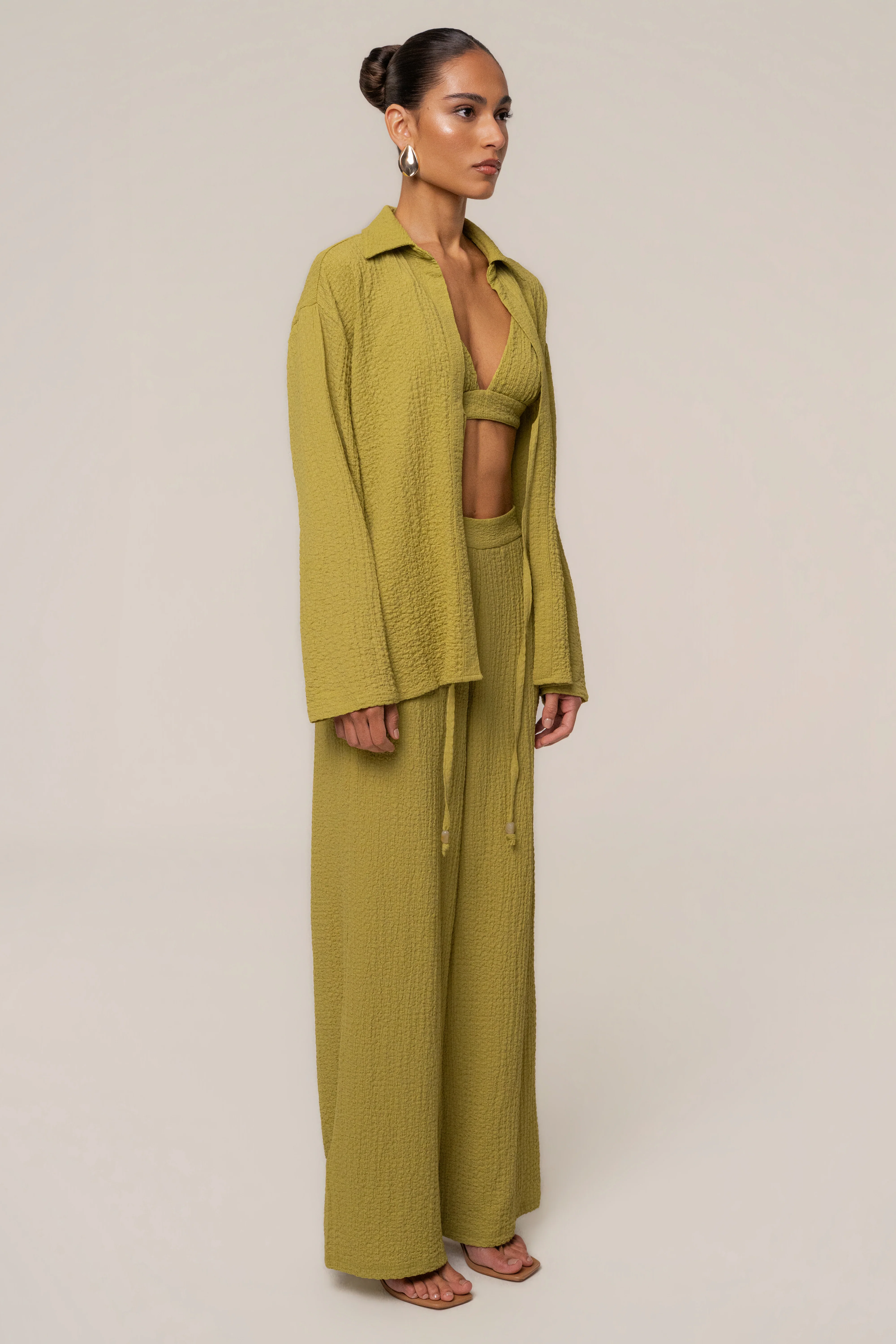 Lime Unwind Tie-Front Blouse