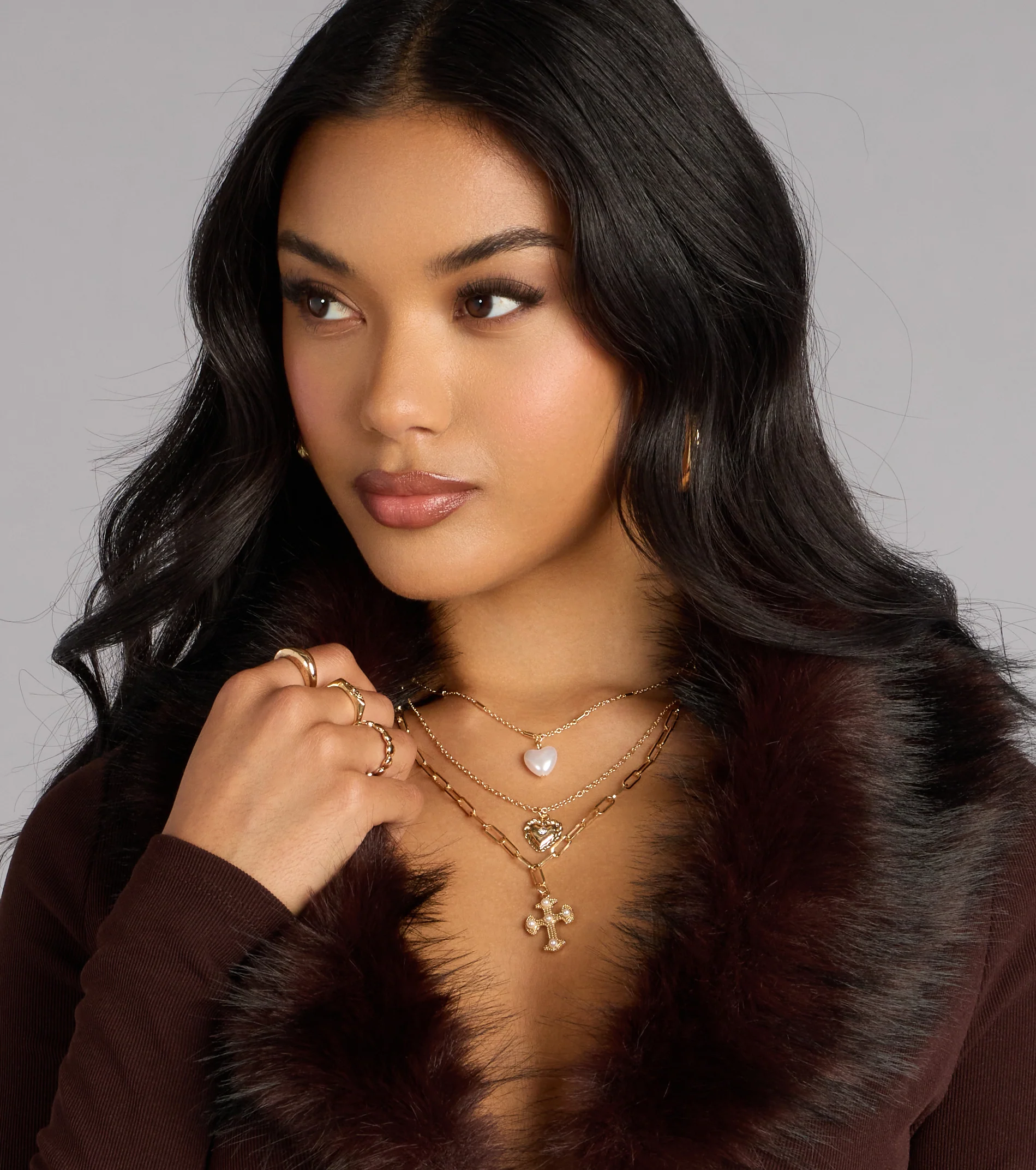 Heart And Charm Layered Necklace Set