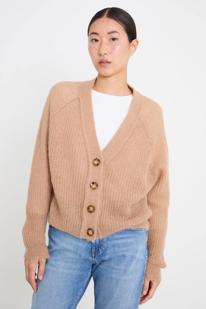 Alpaca ribbed cardigan - CAMEL