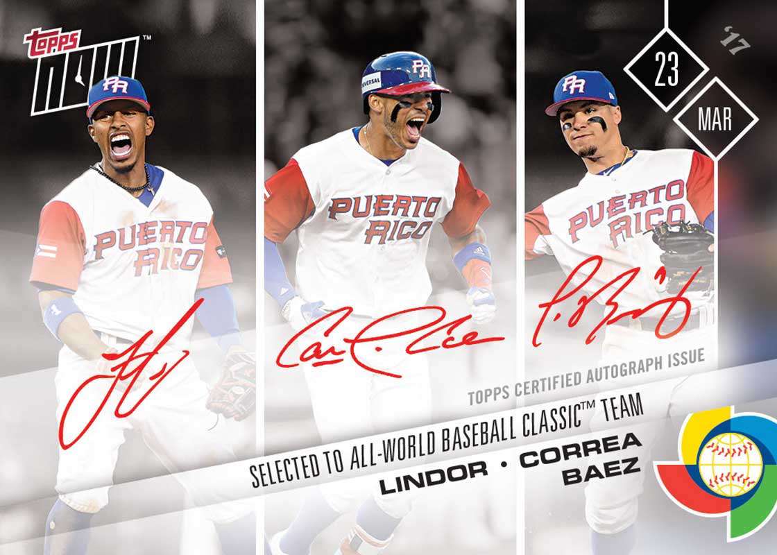 On-Card Autographed Base Relic # to 5 - Correa/Lindor Baez - WBC Topps NOW