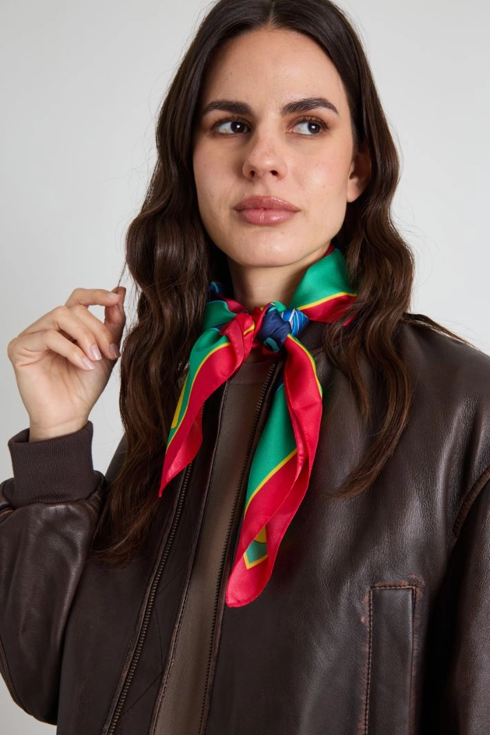 Silk twill scarf - RED BLUE