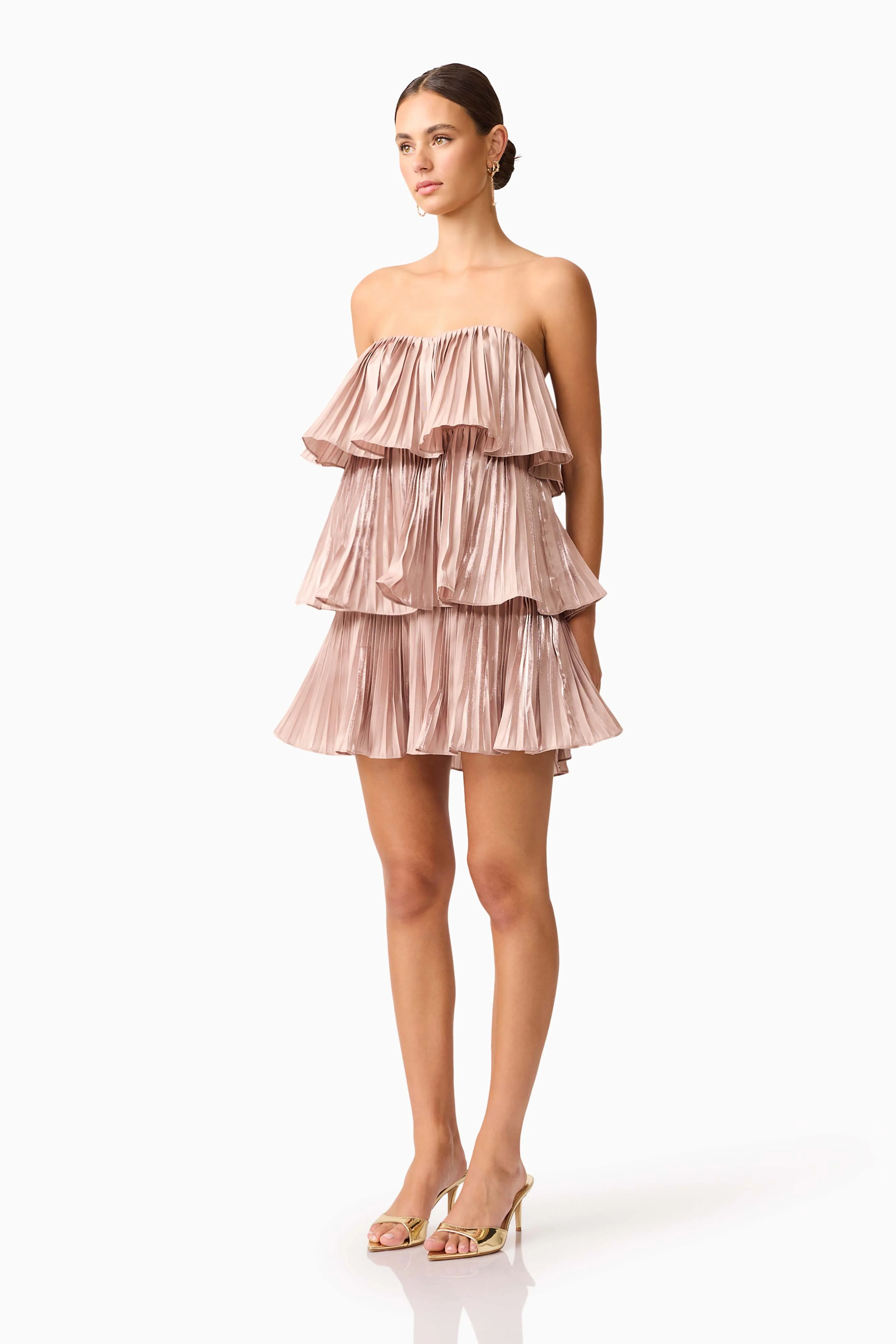 Lison Tiered Strapless Mini Dress in Pink