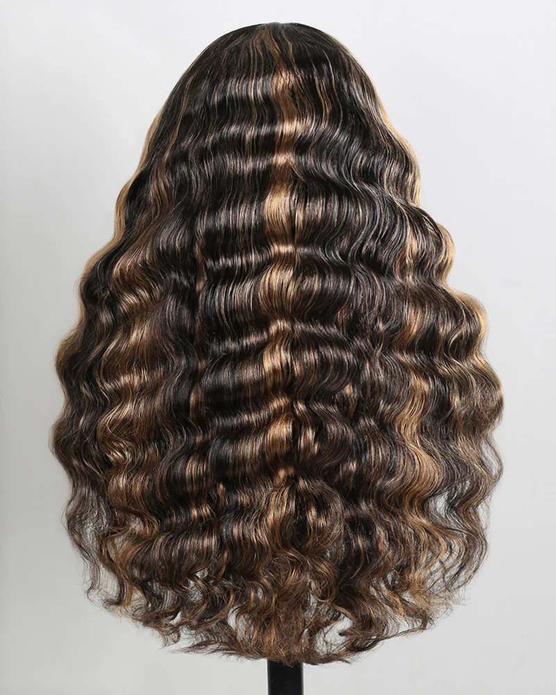 Ophirawig 6x5 invisible knots Glueless Balayage Highlight Loose Deep Wave Wig Pre-cut Lace For Beginner