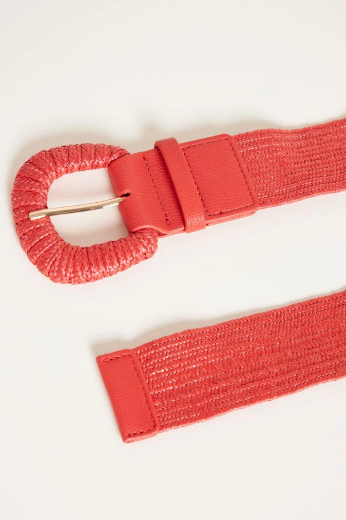 Wide raffia belt - RED