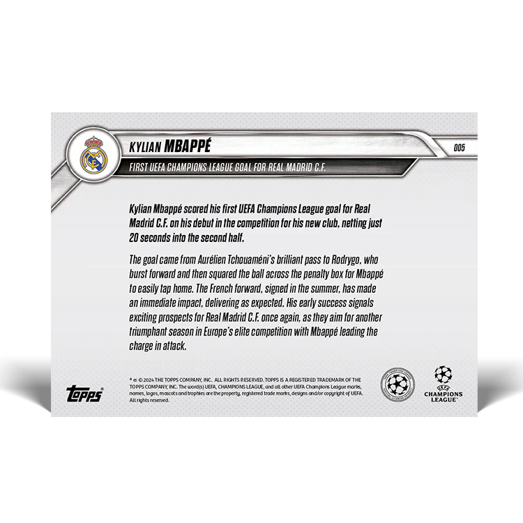 Kylian Mbappé - First UEFA Champions League goal for Real Madrid C.F. - 24/25 UCC TOPPS NOW® Card 5