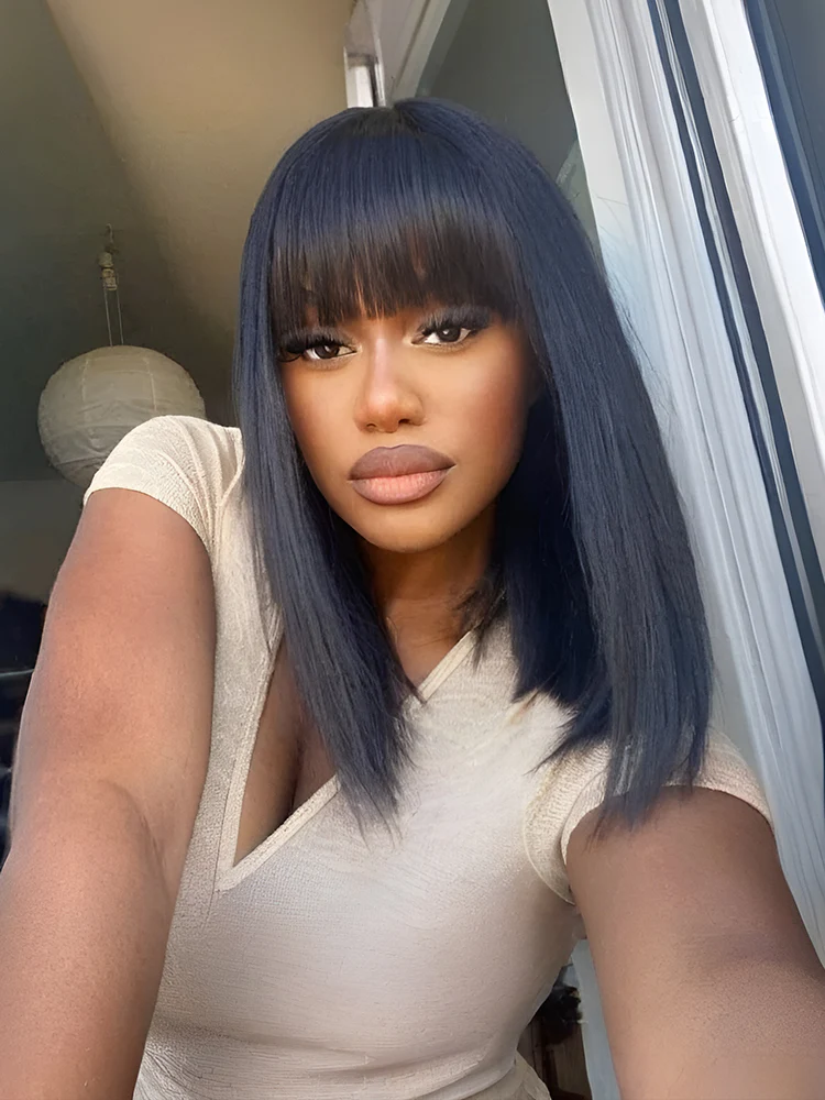 Ophirawig Veralux? Blend Human Hair Silky Straight Bob Wig With Bangs �C Ready To Wear