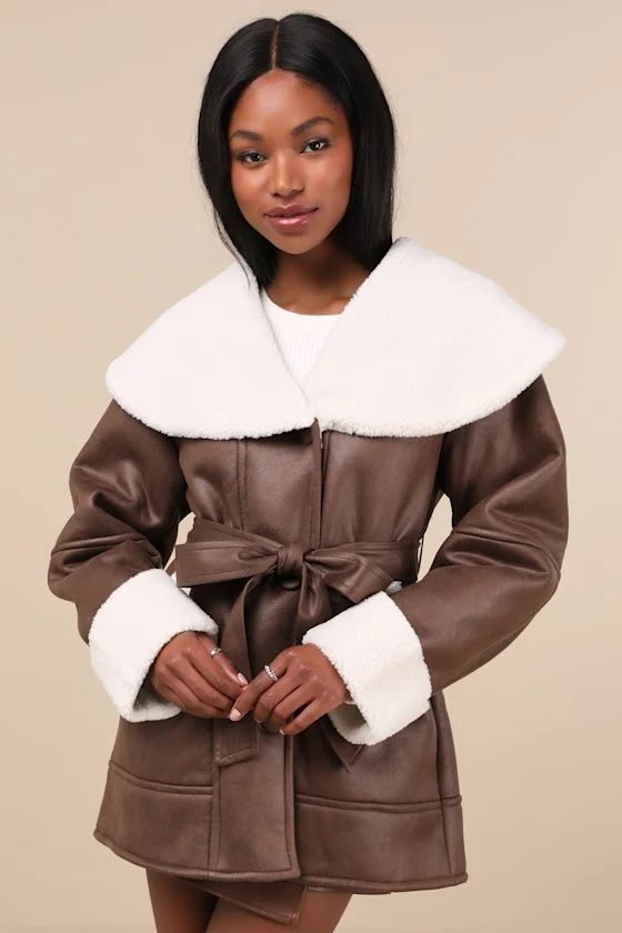 Paris Brown and White Oversized Shearling Jacket