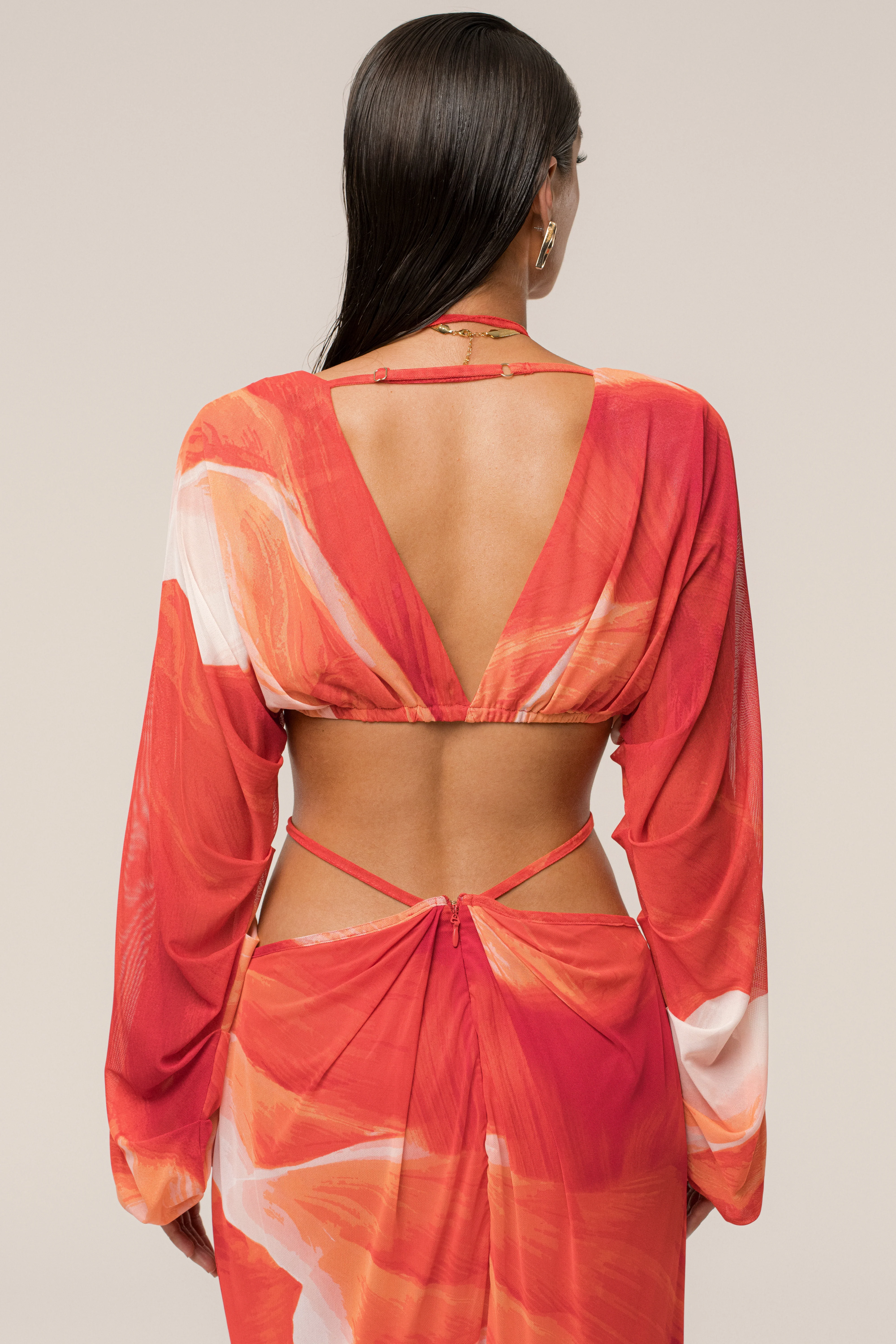Sunset Red Selene Draped Top