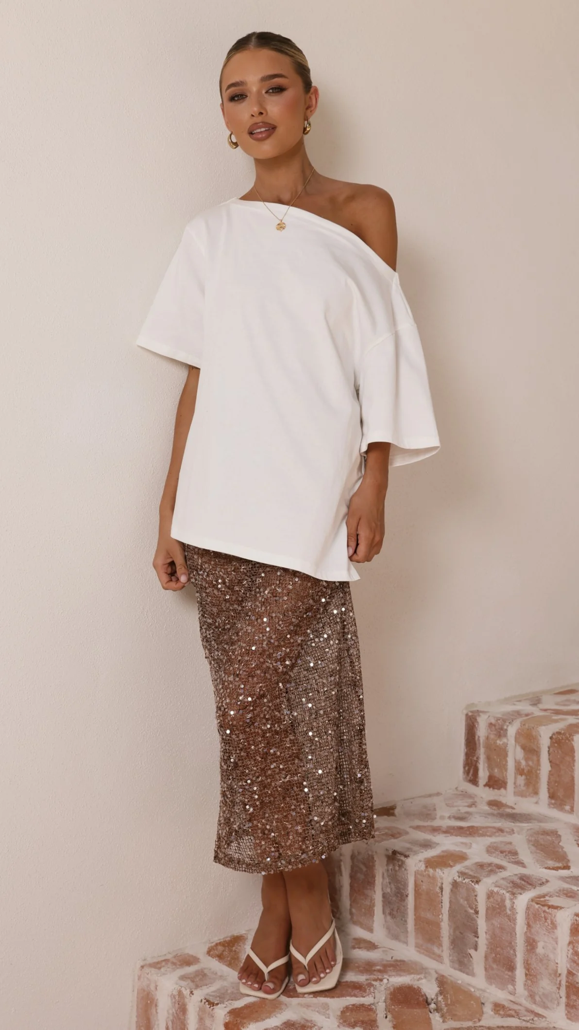 Verlo Sequins Maxi Skirt - Mocha