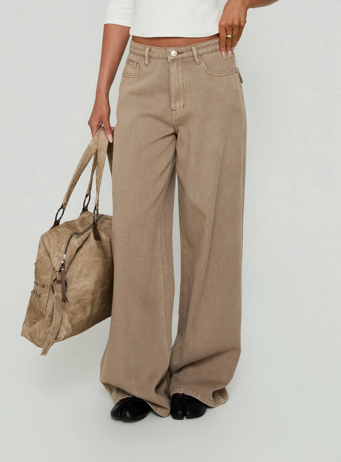 Maryjo Mid Rise Super Baggy Jeans Washed Brown