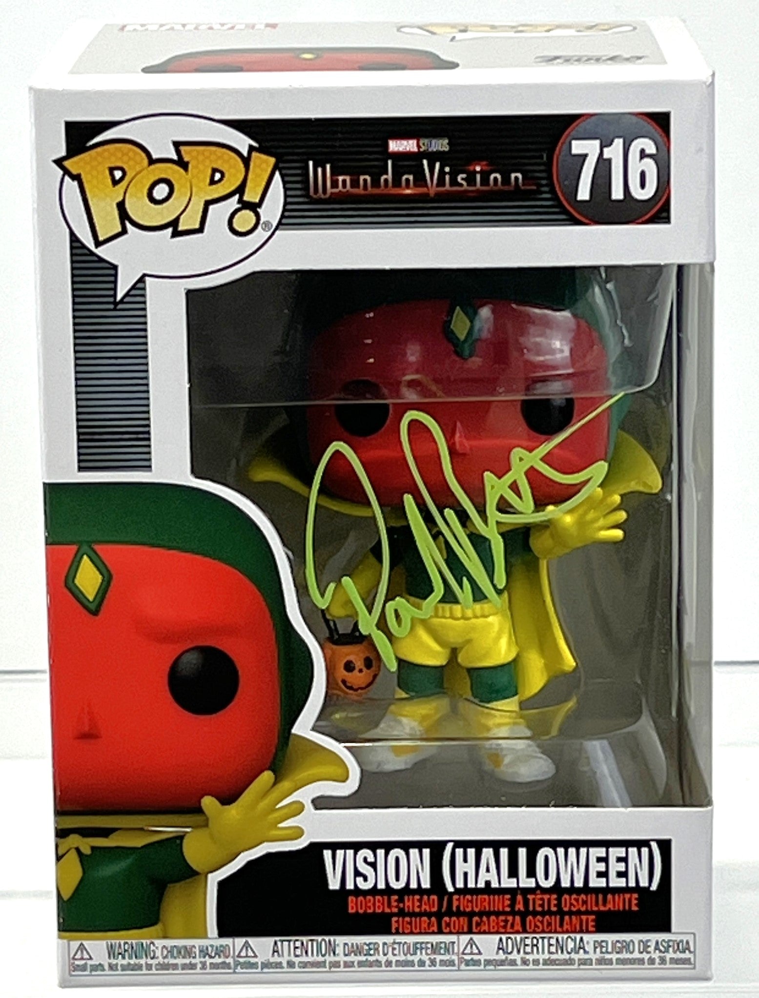Paul Bettany Autographed Marvel WandaVision Vision Halloween Funko POP #716 JSA
