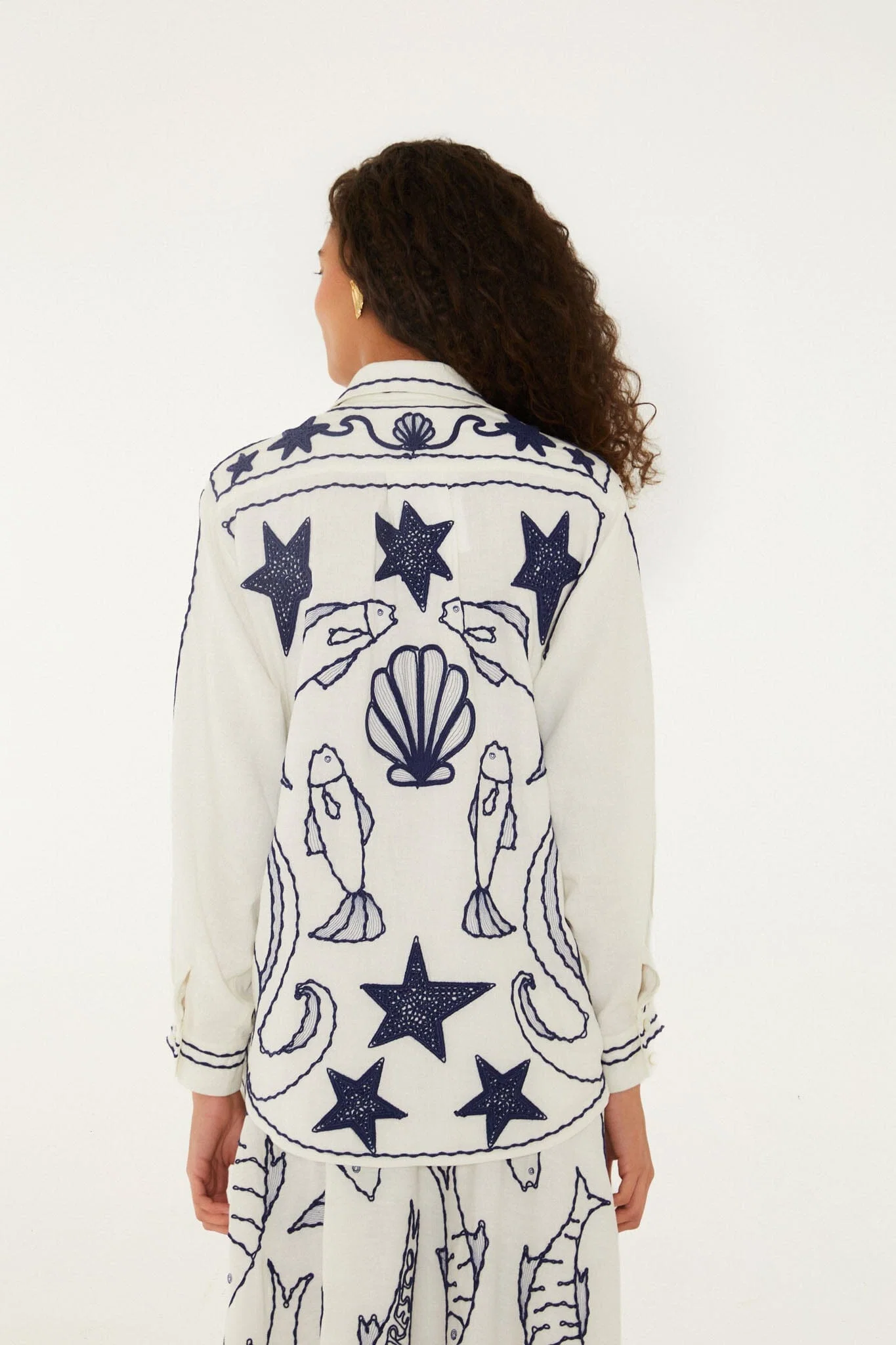Off-White Fresh Fish Embroidered Puff Sleeve Shirt