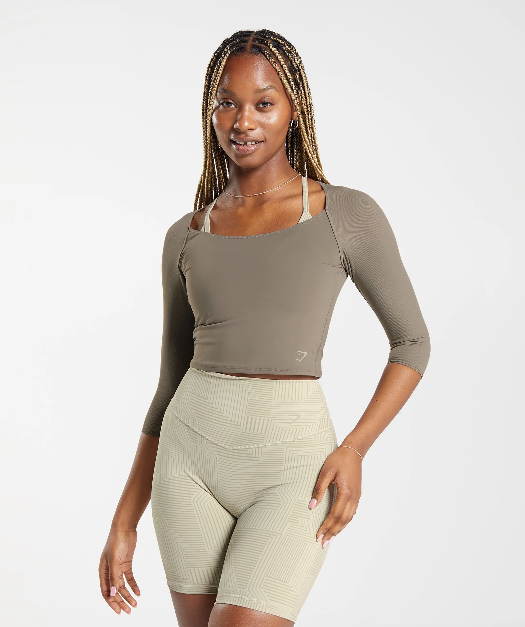 Elevate 3/4 Sleeve Crop Top Brushed Brown