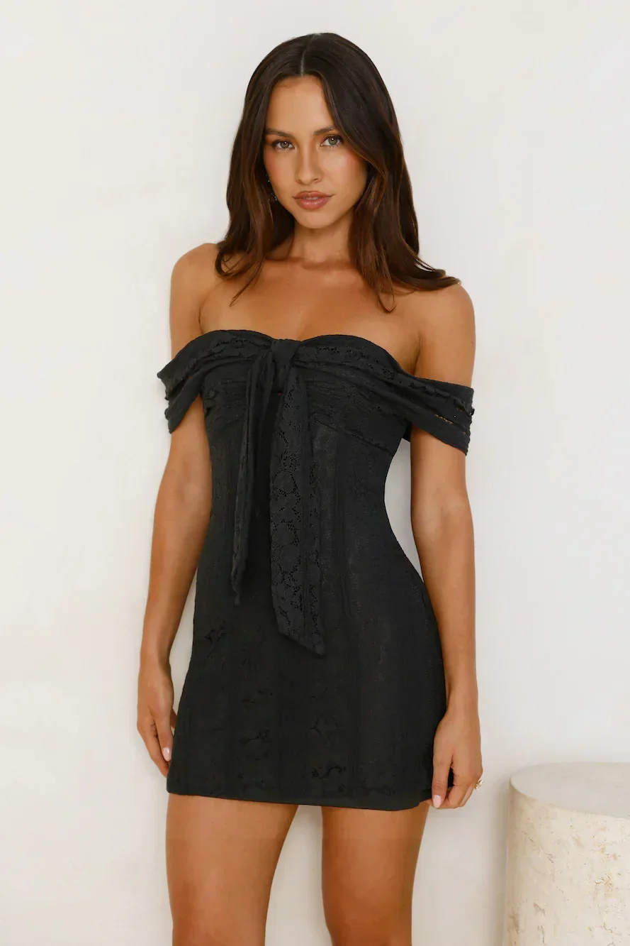 Dainty Number Off Shoulder Lace Mini Dress