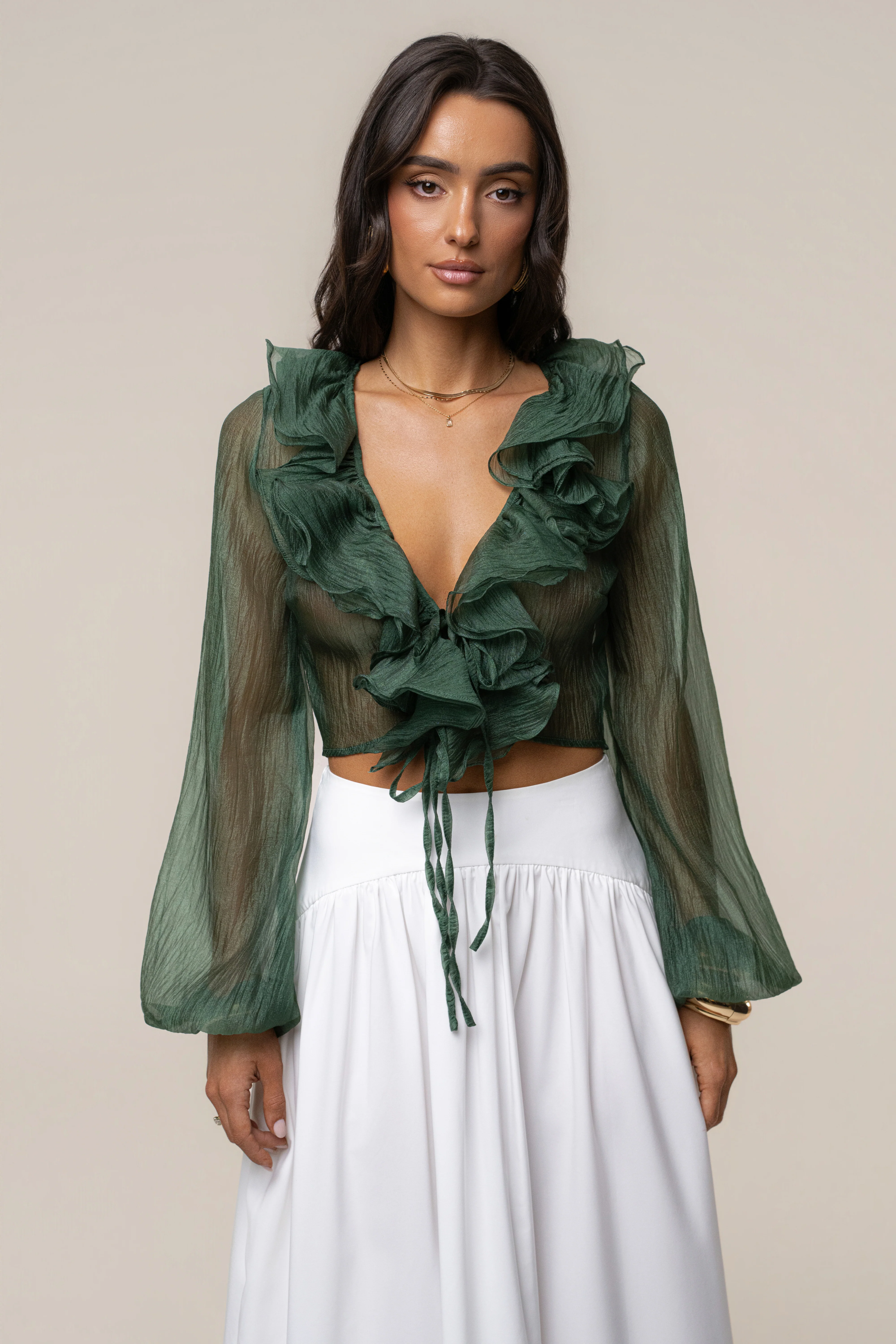 Green Delilah Ruffled Top