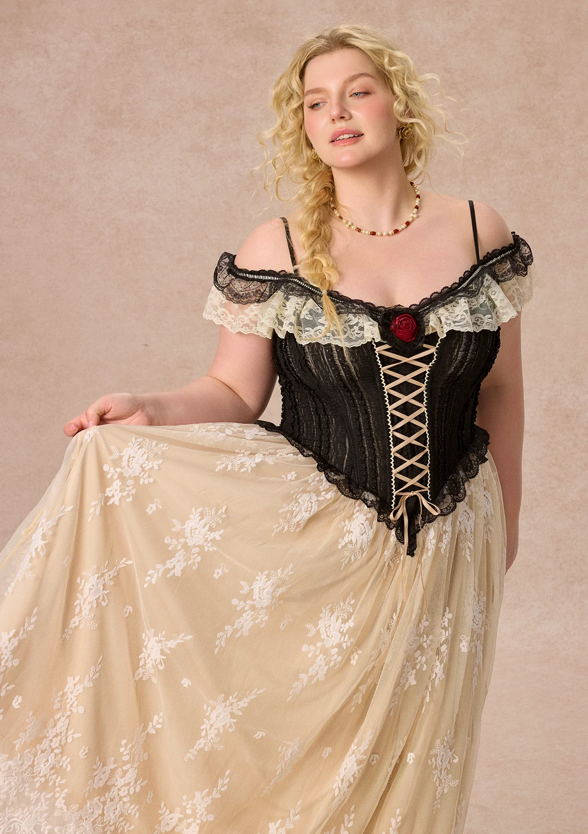 Curve&Plus Midnight Crimson Rose Corset Dress