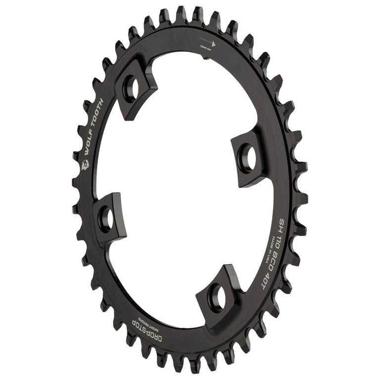 Wolf Tooth Elliptical - Single Chainring for Shimano 110 BCD Asymmetric 4-Bolt - Drop Stop - black