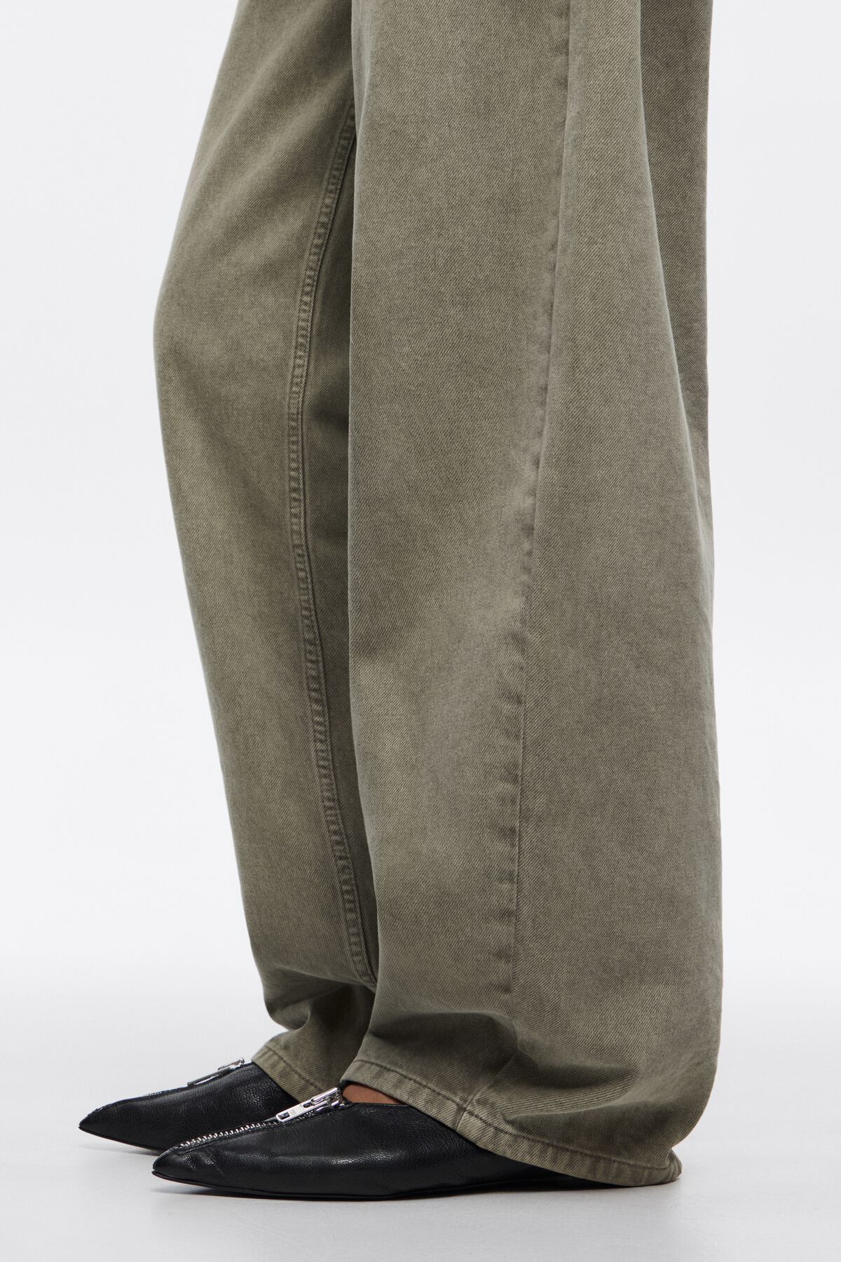 Black goat leather zip toe ballerina