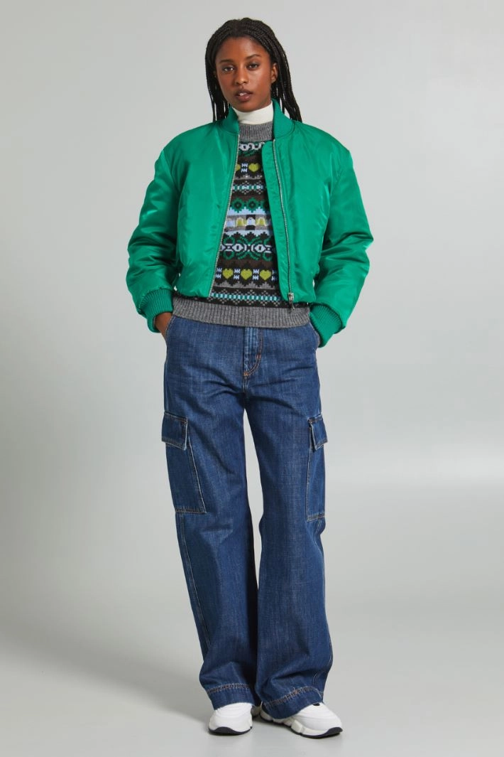 Short water-repellent fabric bomber jacket - VIVID GREEN