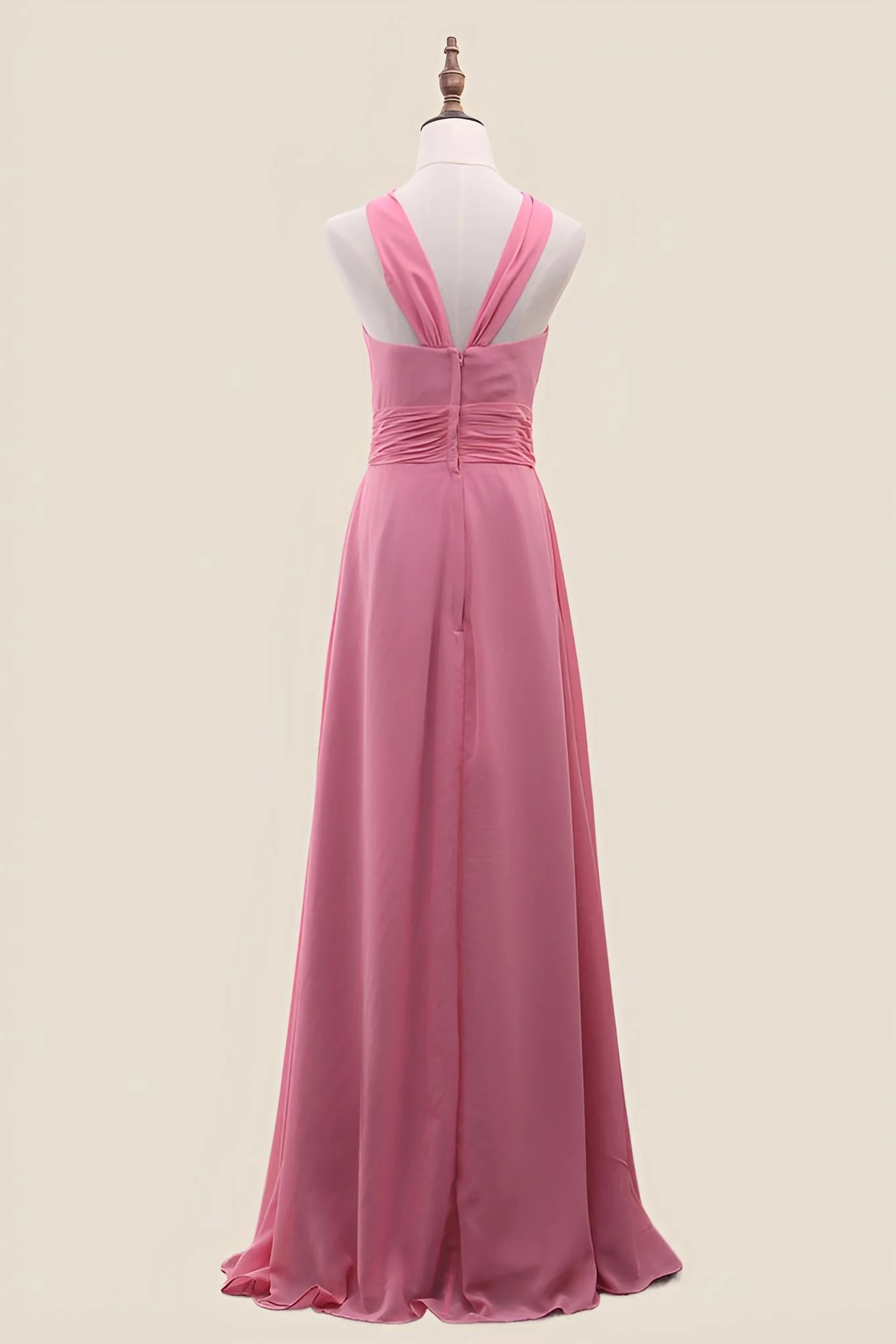 Halter Blush Pink Chiffon A-line Long Bridesmaid Dress