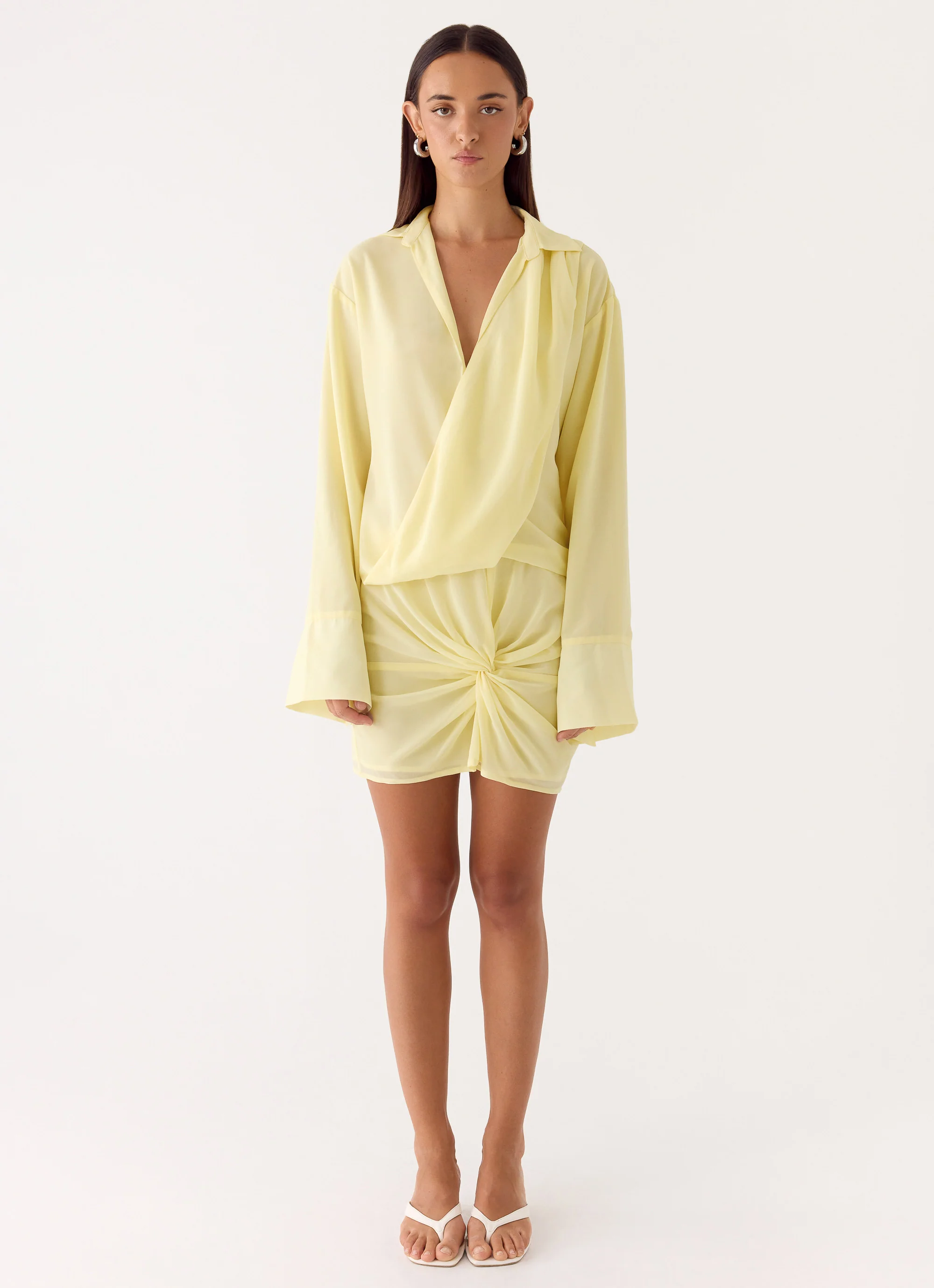 Farretti Shirt Mini Dress - Pale Yellow