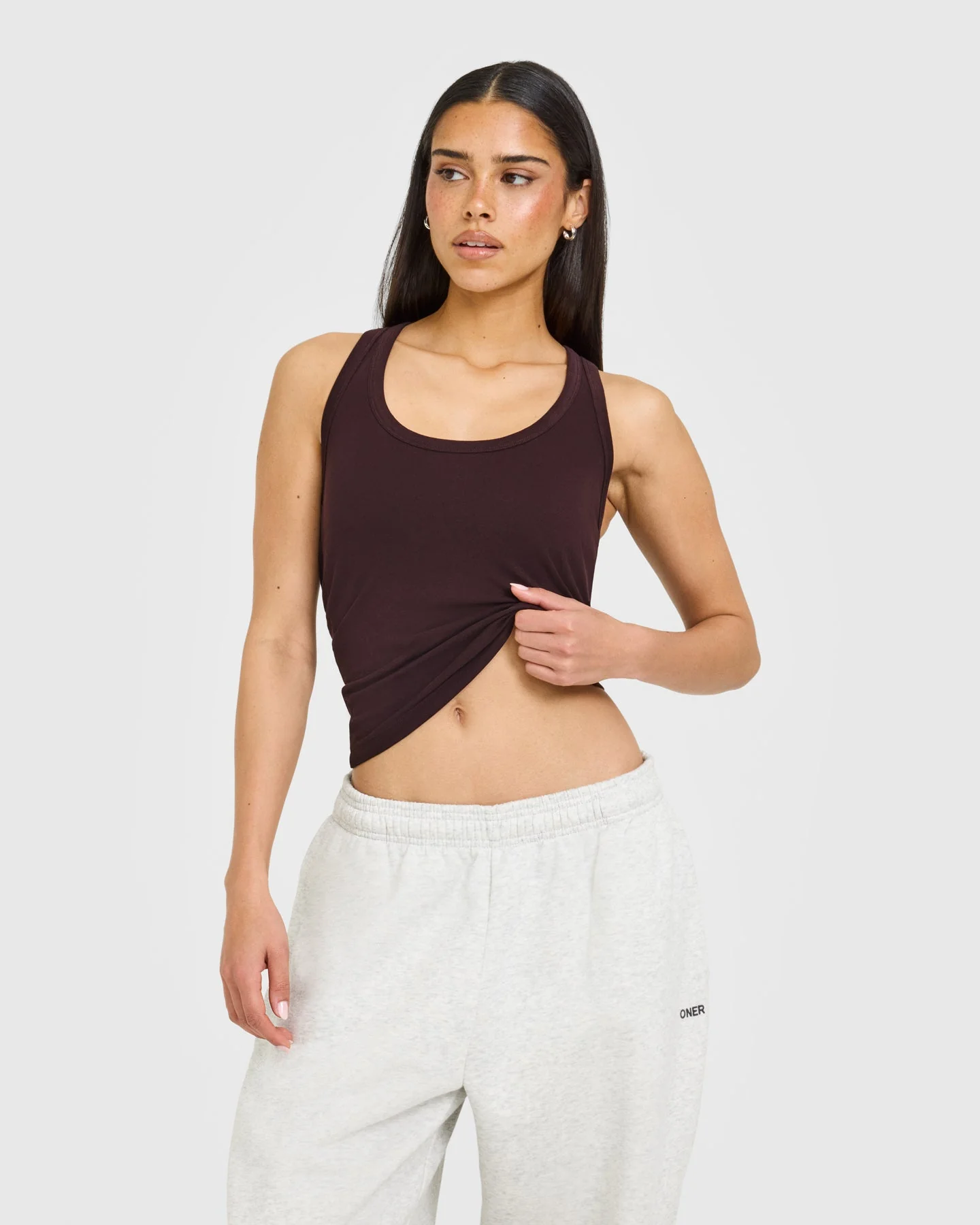 Cotton Fitted Vest with Grey Logo | Plum Brown