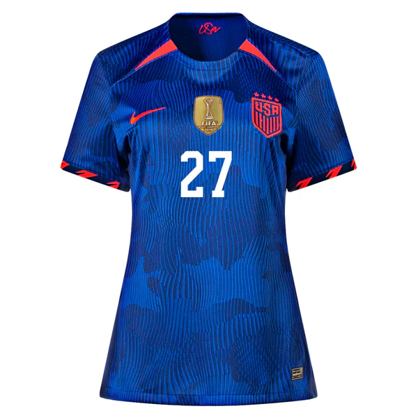 Womens United States Naomi Girma 4 Star Away Jersey 23/24 w/ 2019 World Cup Champion Patch (Hyper Royal/Loyal Blue)
