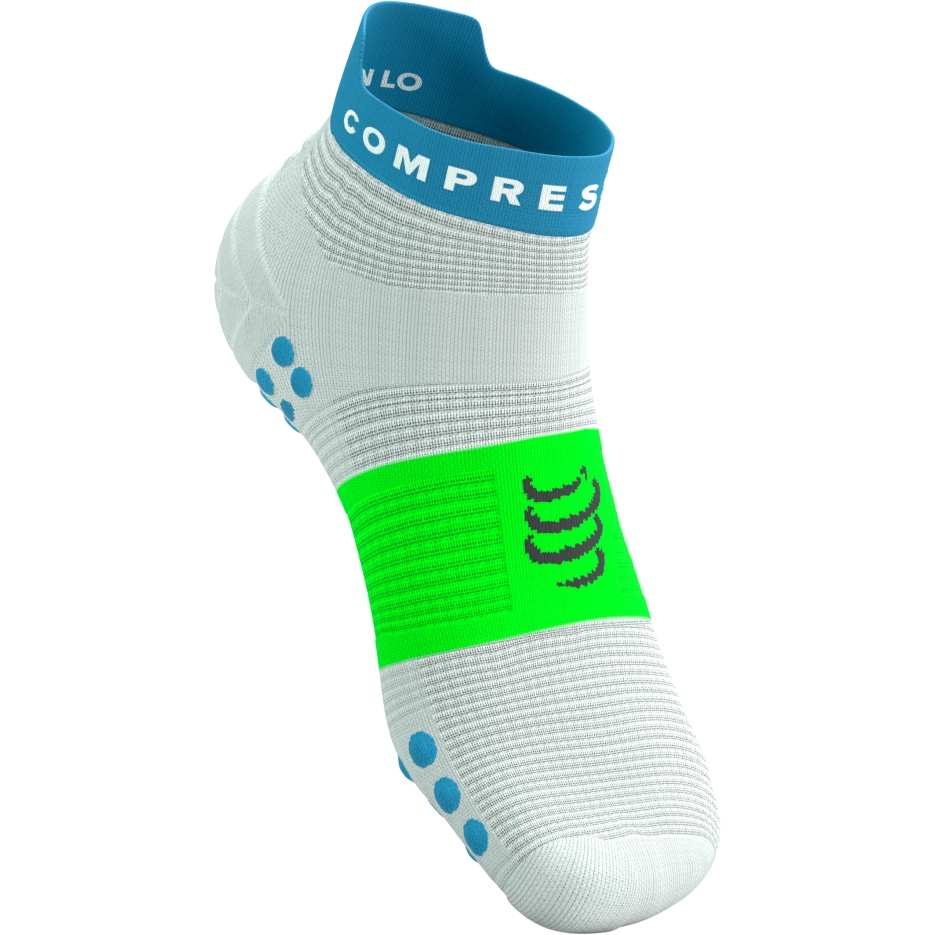 Compressport Pro Racing Compression Socks v4.0 Run Low - white/norse blue/neon green