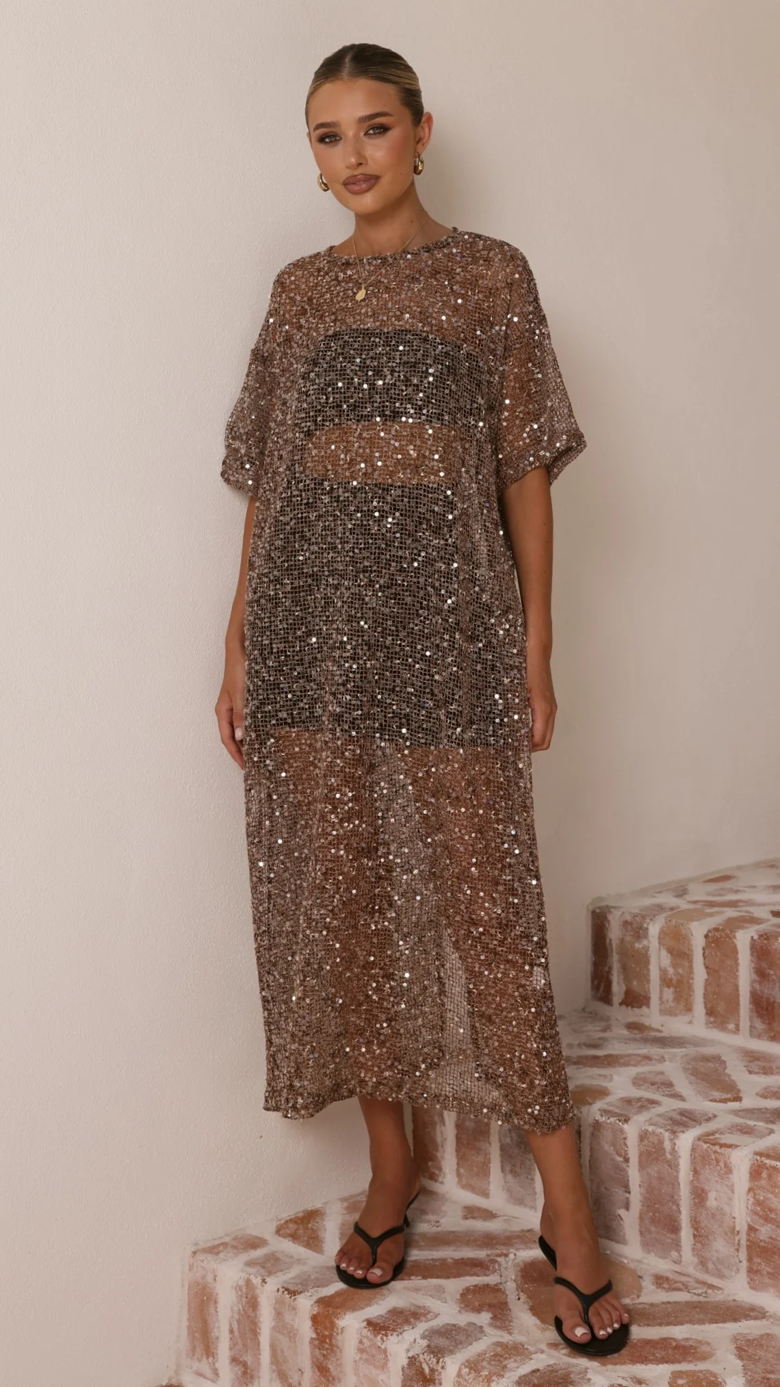 Zinnia Sequins Maxi Dress - Mocha