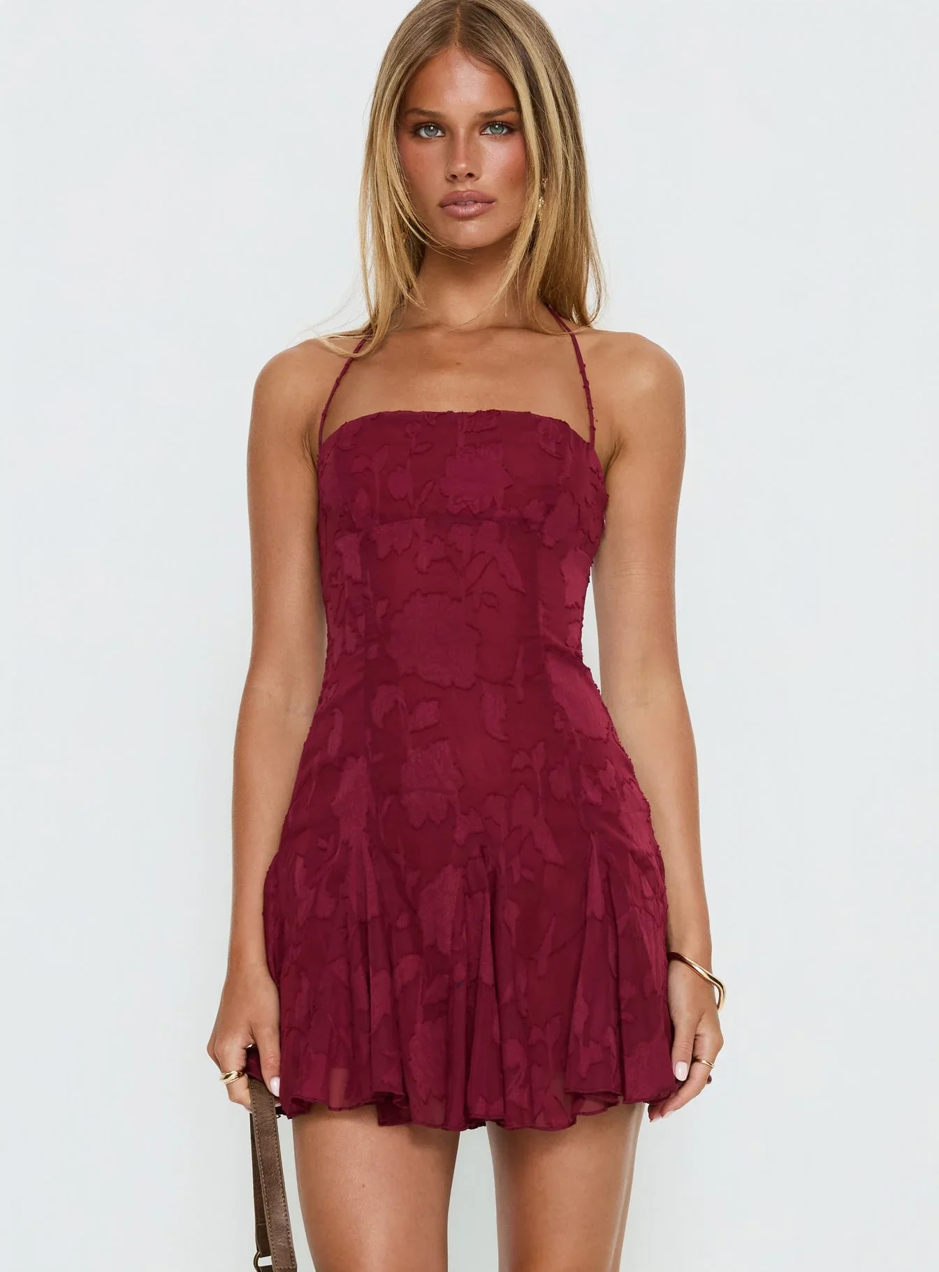 Delamere Mini Dress Burgundy Burnout