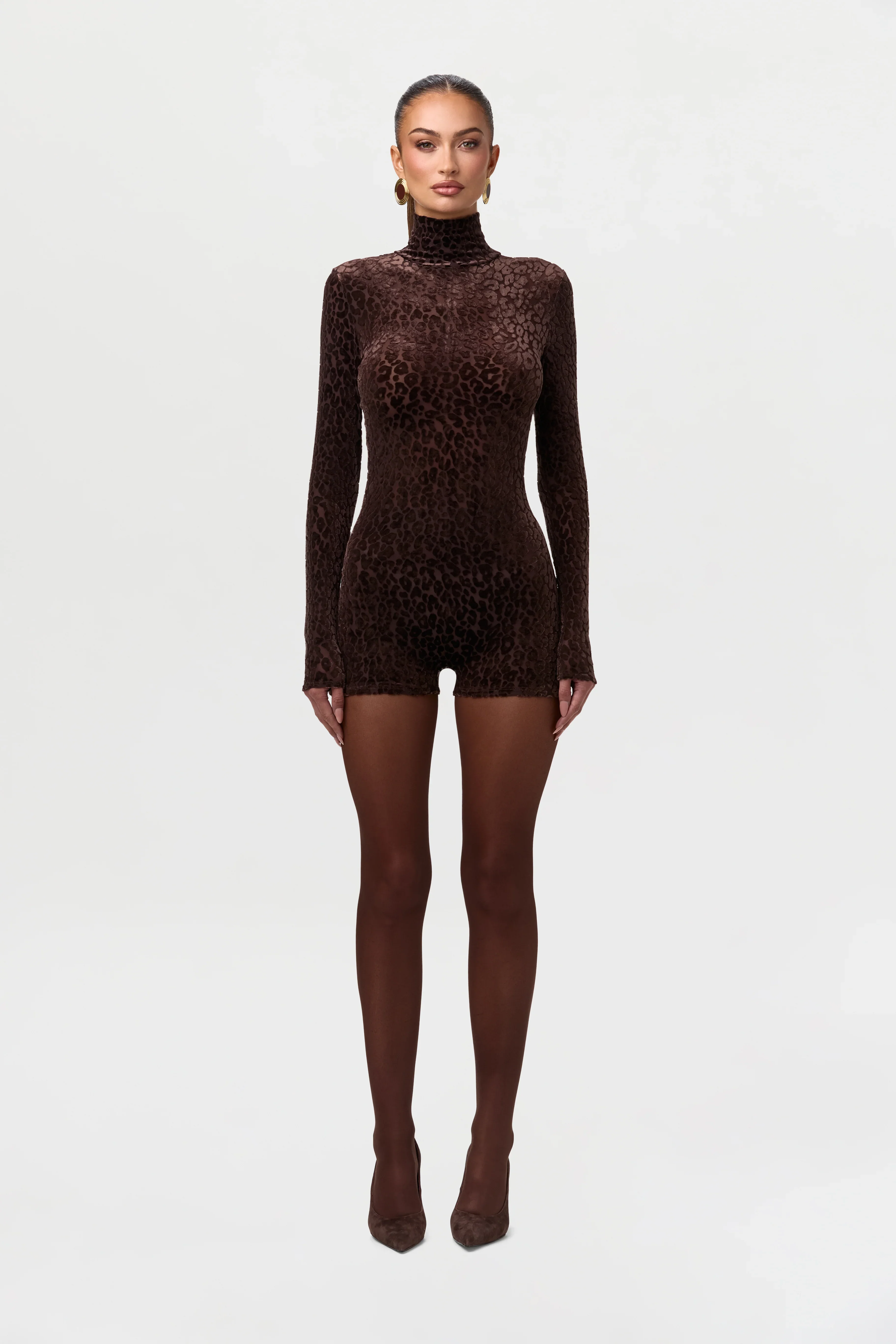 Burnout Print Turtleneck Romper
