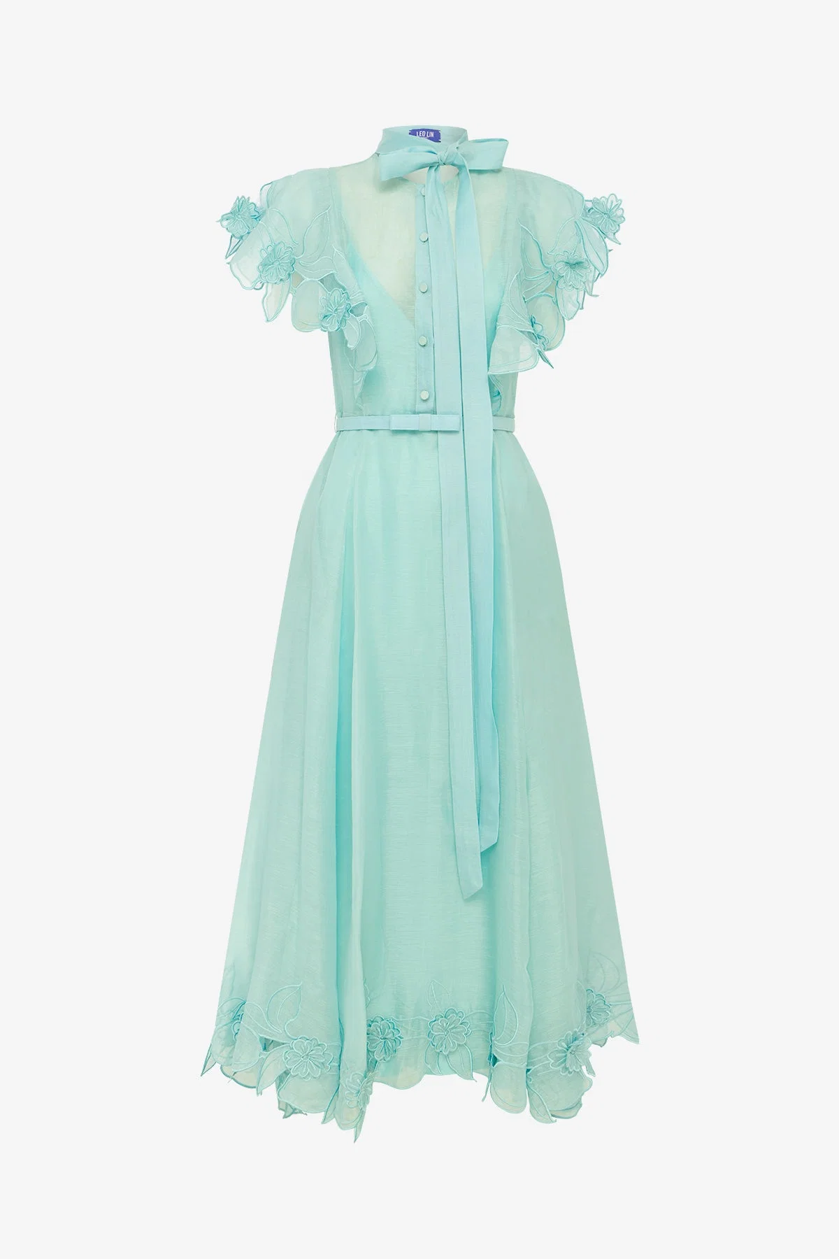 Elsie Appliqué Flutter Sleeve Maxi Dress - Pale Turquoise