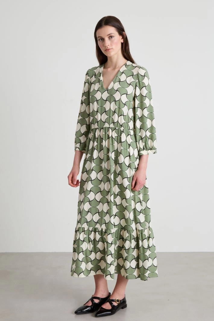 Long patterned dress - SAGE GREEN